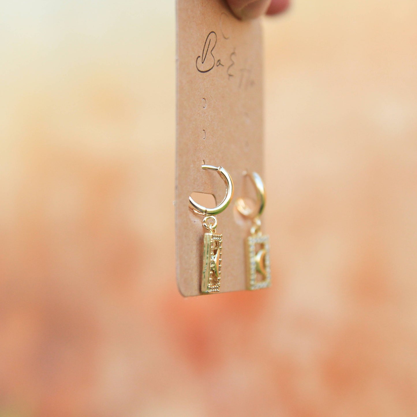 Rectangle Moon Cubic Zirconia Huggie Earrings