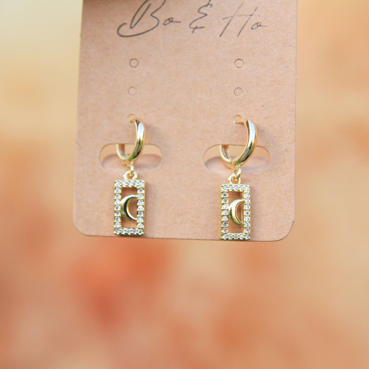Rectangle Moon Cubic Zirconia Huggie Earrings