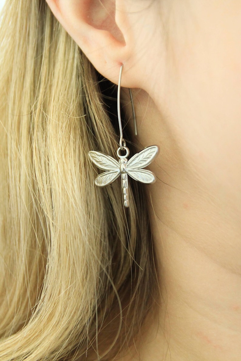 Silver Dragonfly Insect Earrings, Bug Earrings, Gift for Nature Lovers