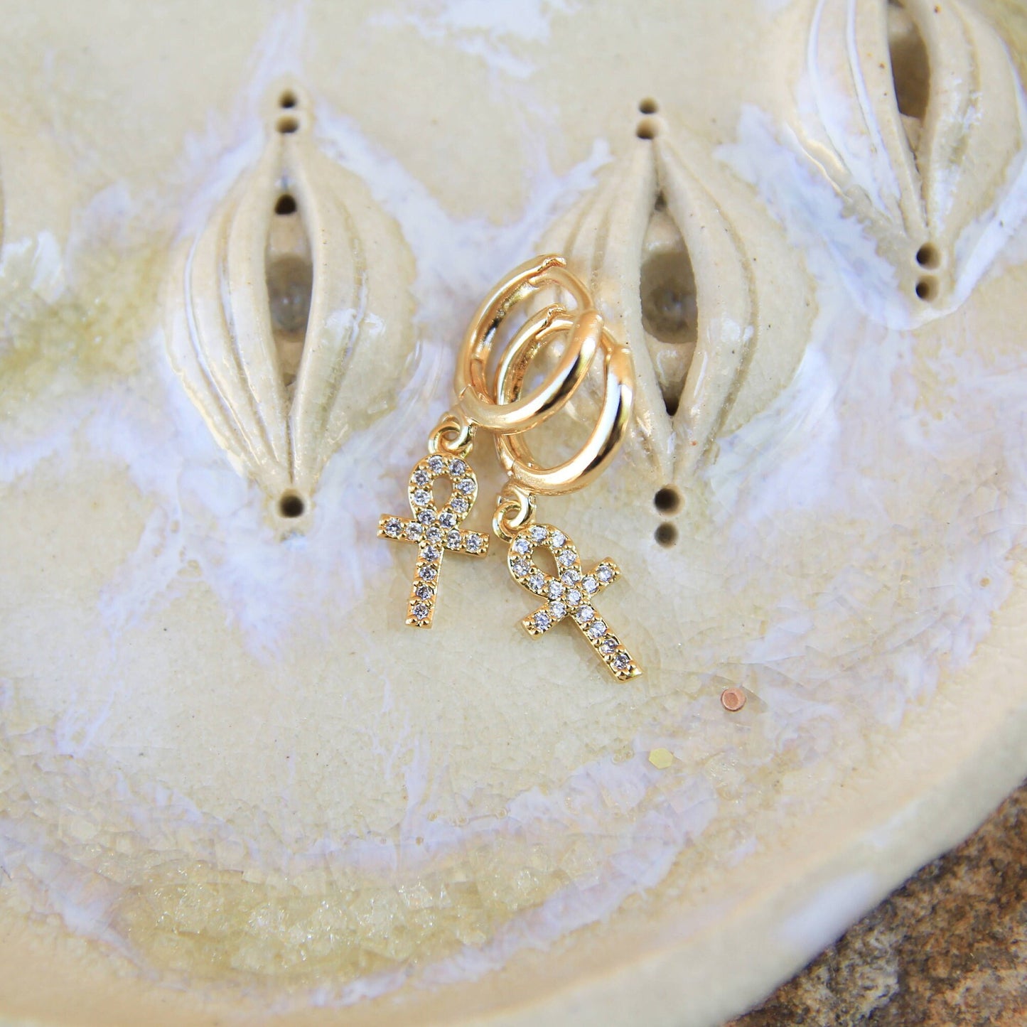 Gold Ankh Earrings