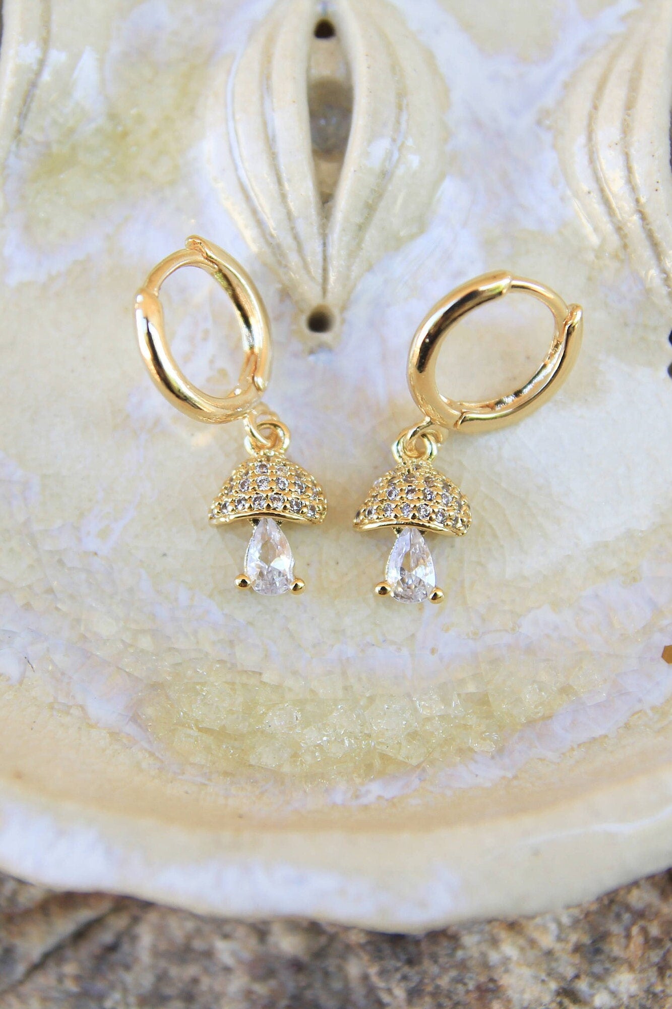 Gold Mushroom Earrings