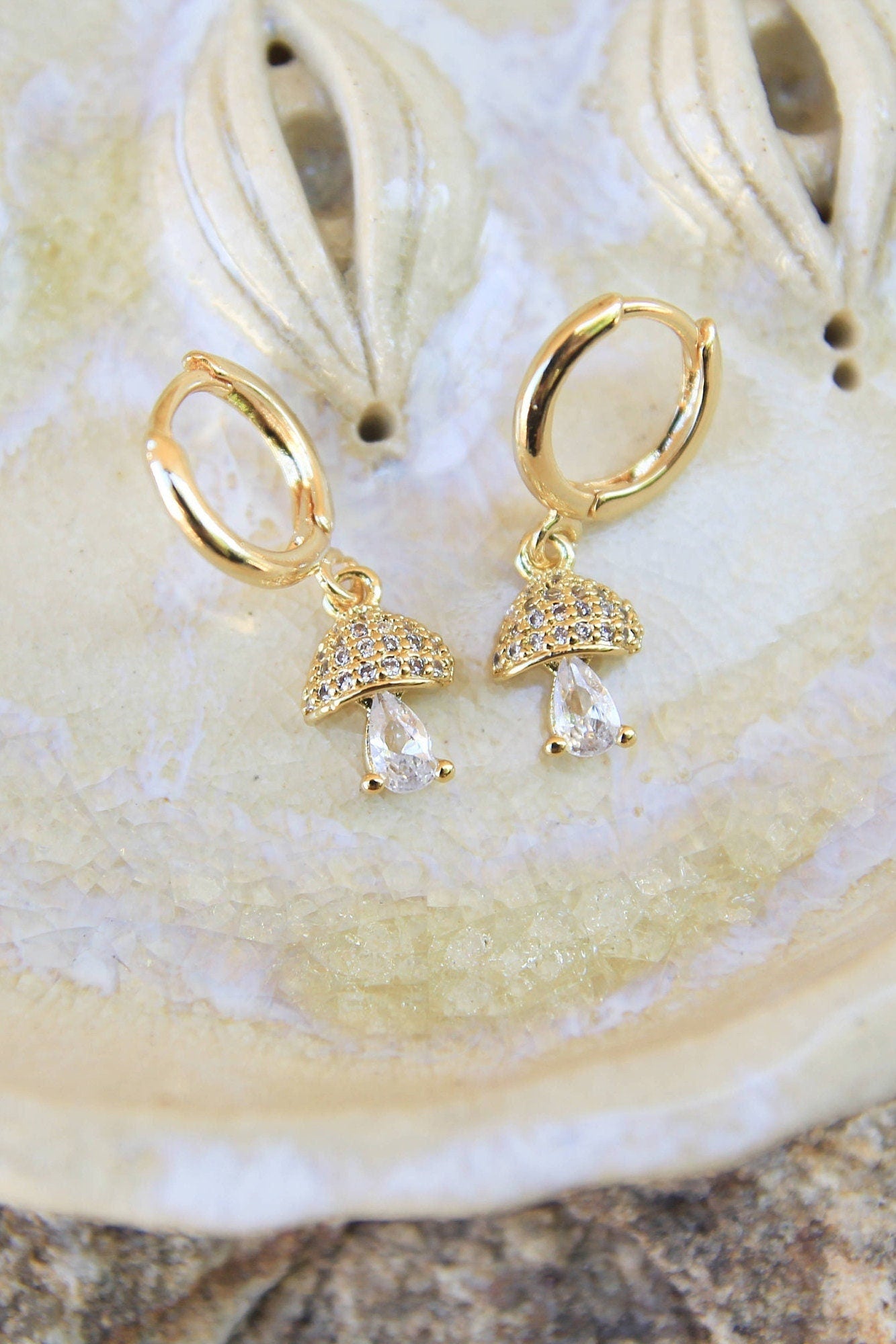 Gold Mushroom Earrings