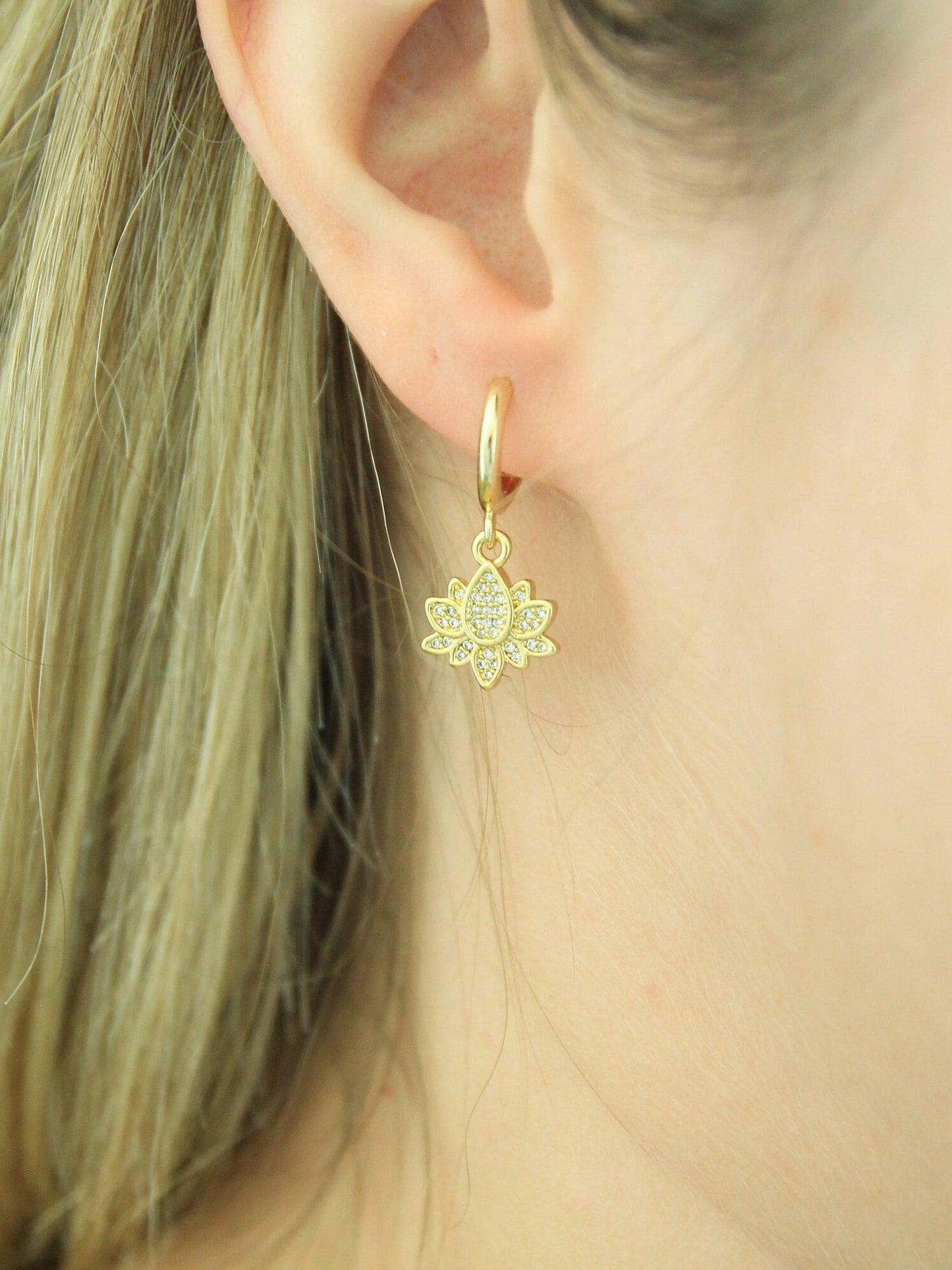 Gold Lotus Flower Earrings