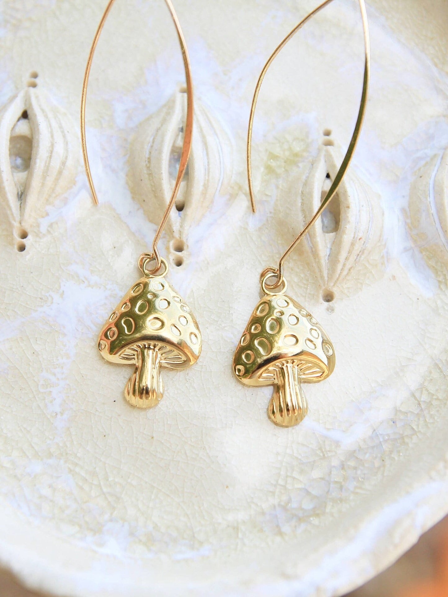Gold Mushroom Earrings