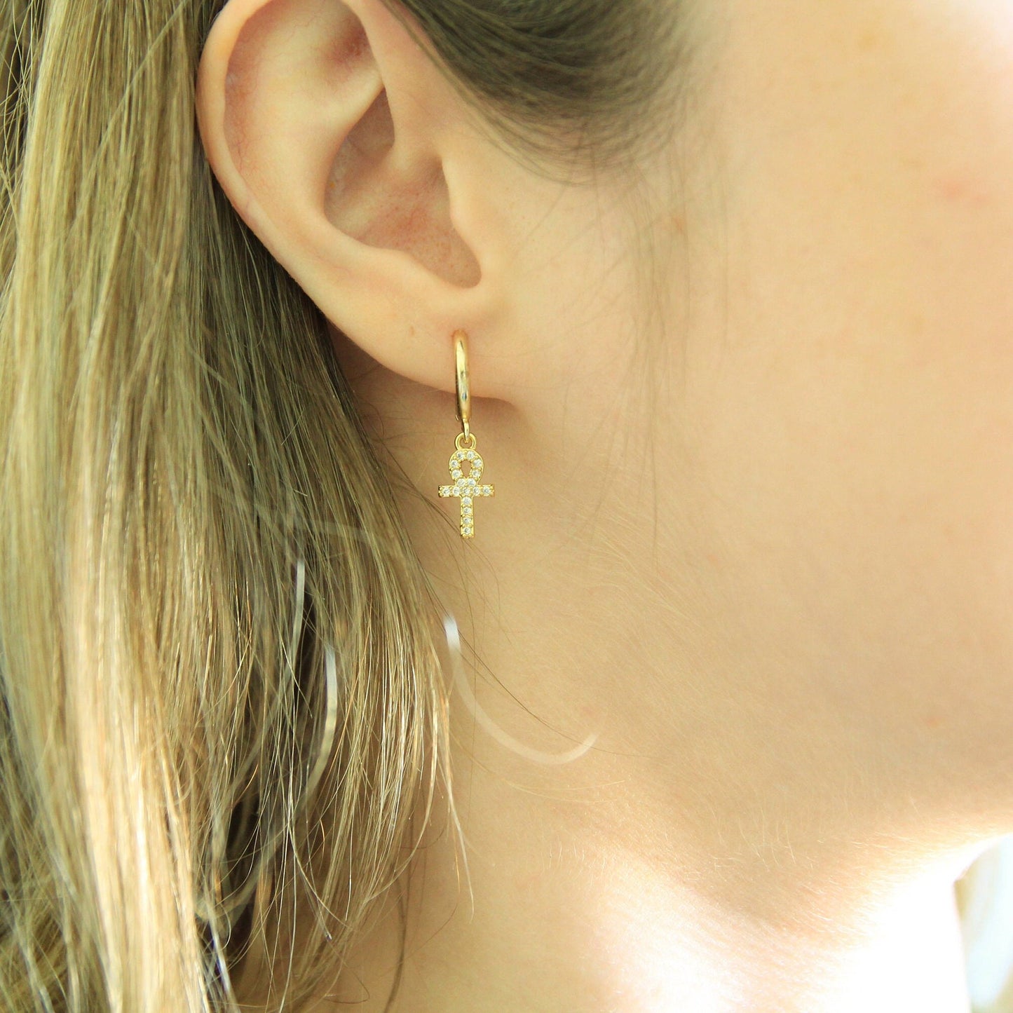 Gold Ankh Earrings