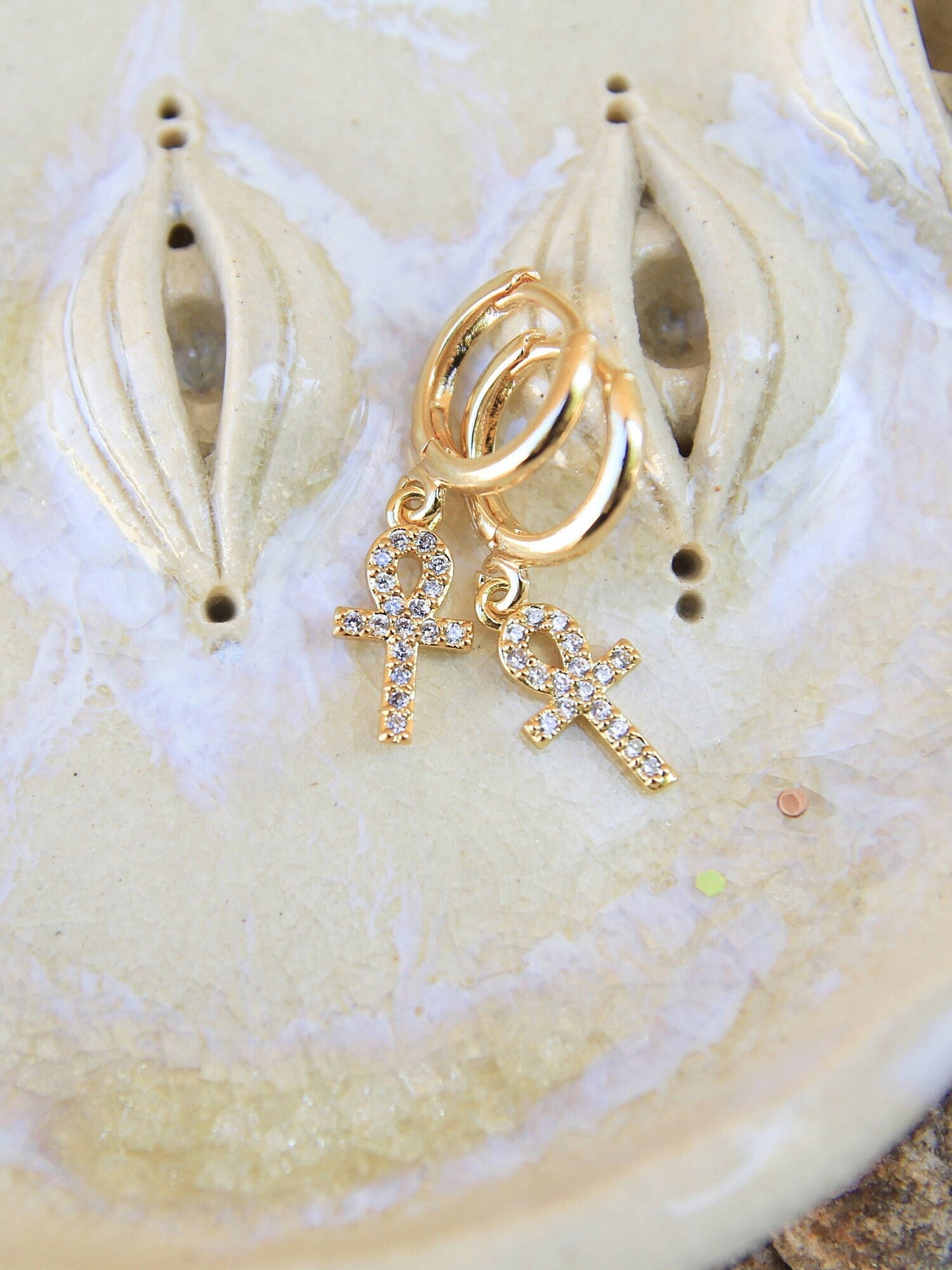 Gold Ankh Earrings