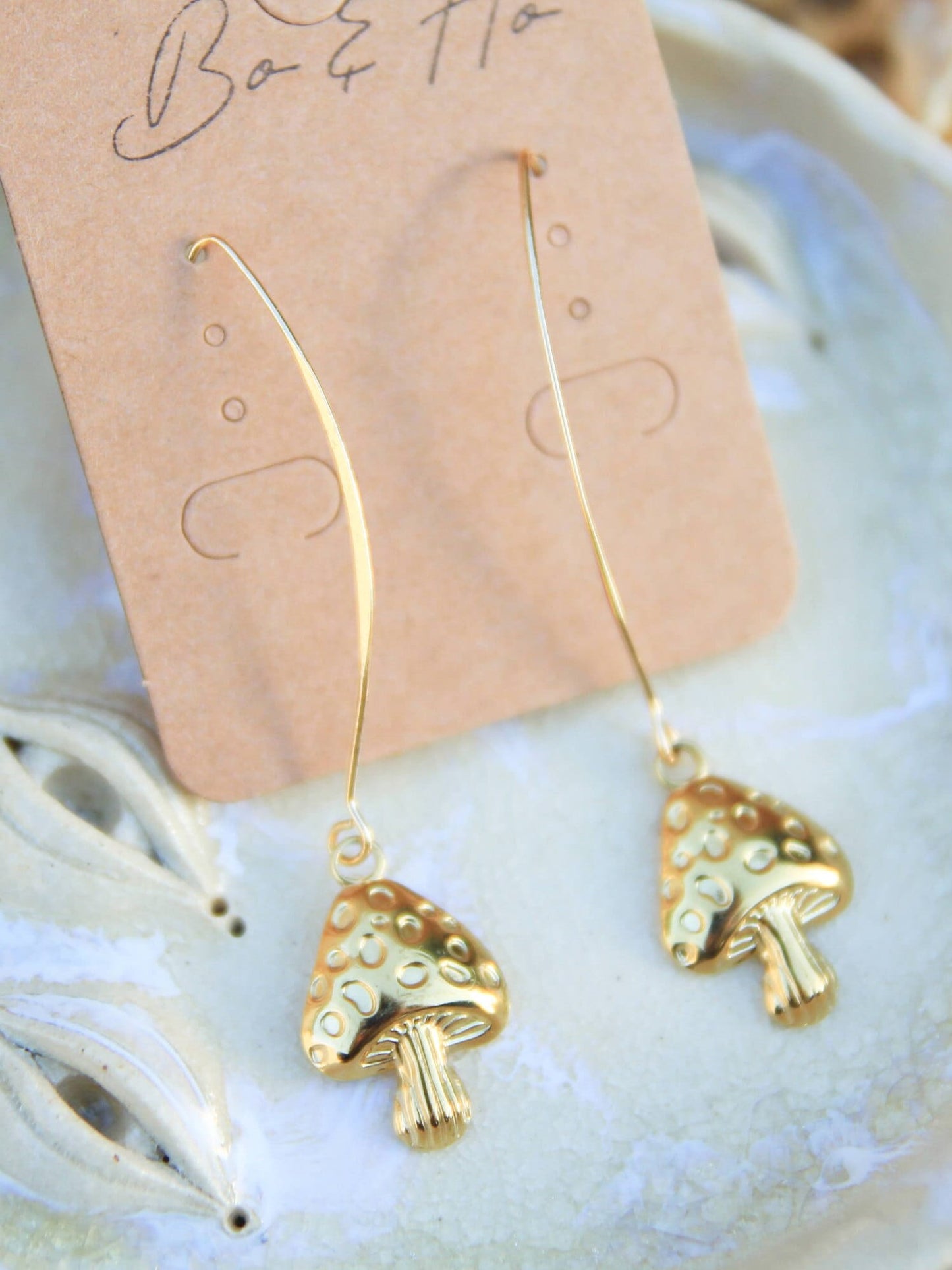 Gold Mushroom Earrings