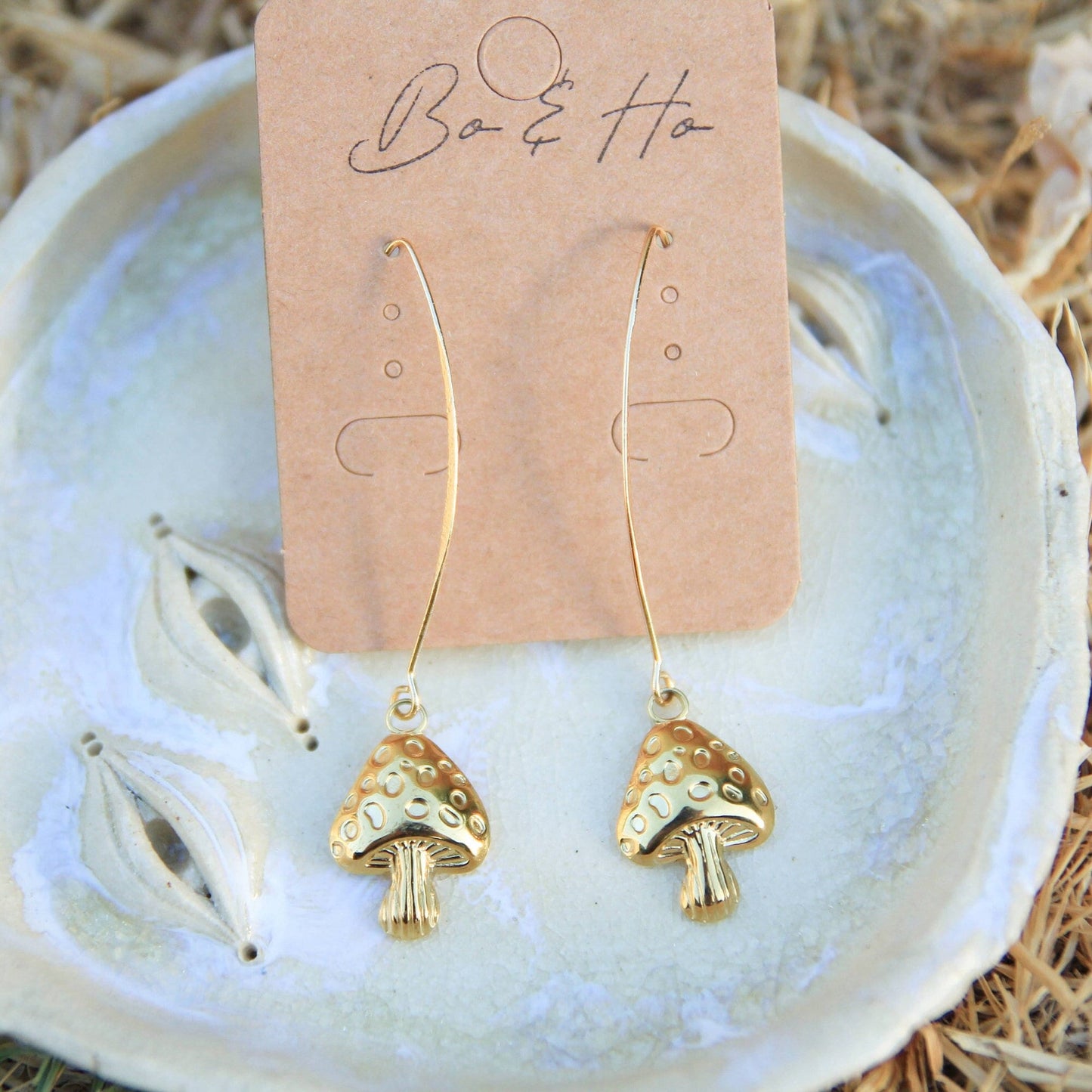 Gold Mushroom Earrings