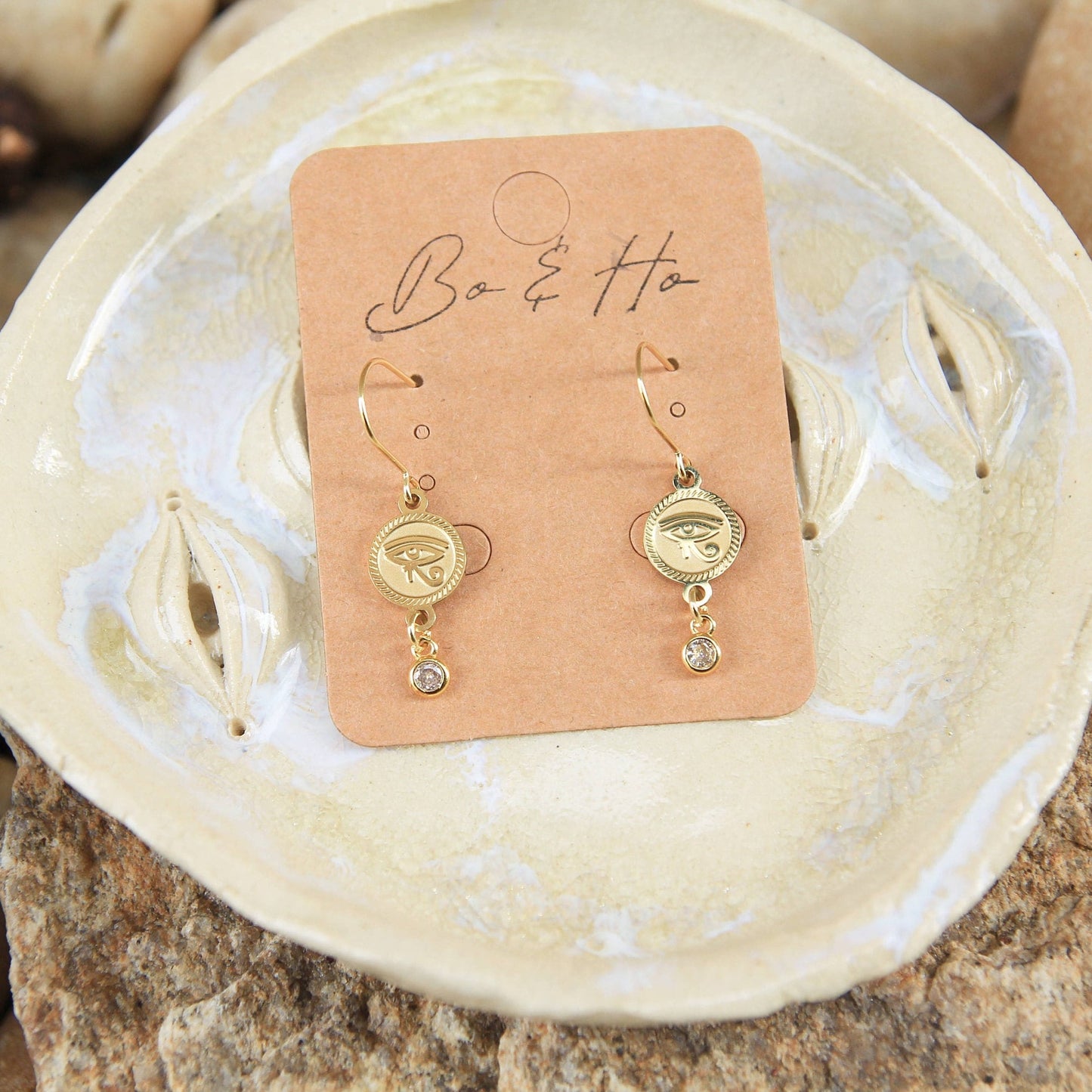 Gold Eye of Horus Earrings