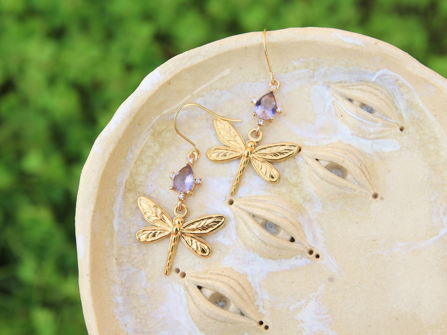 Gold Dragonfly Crystal Earrings