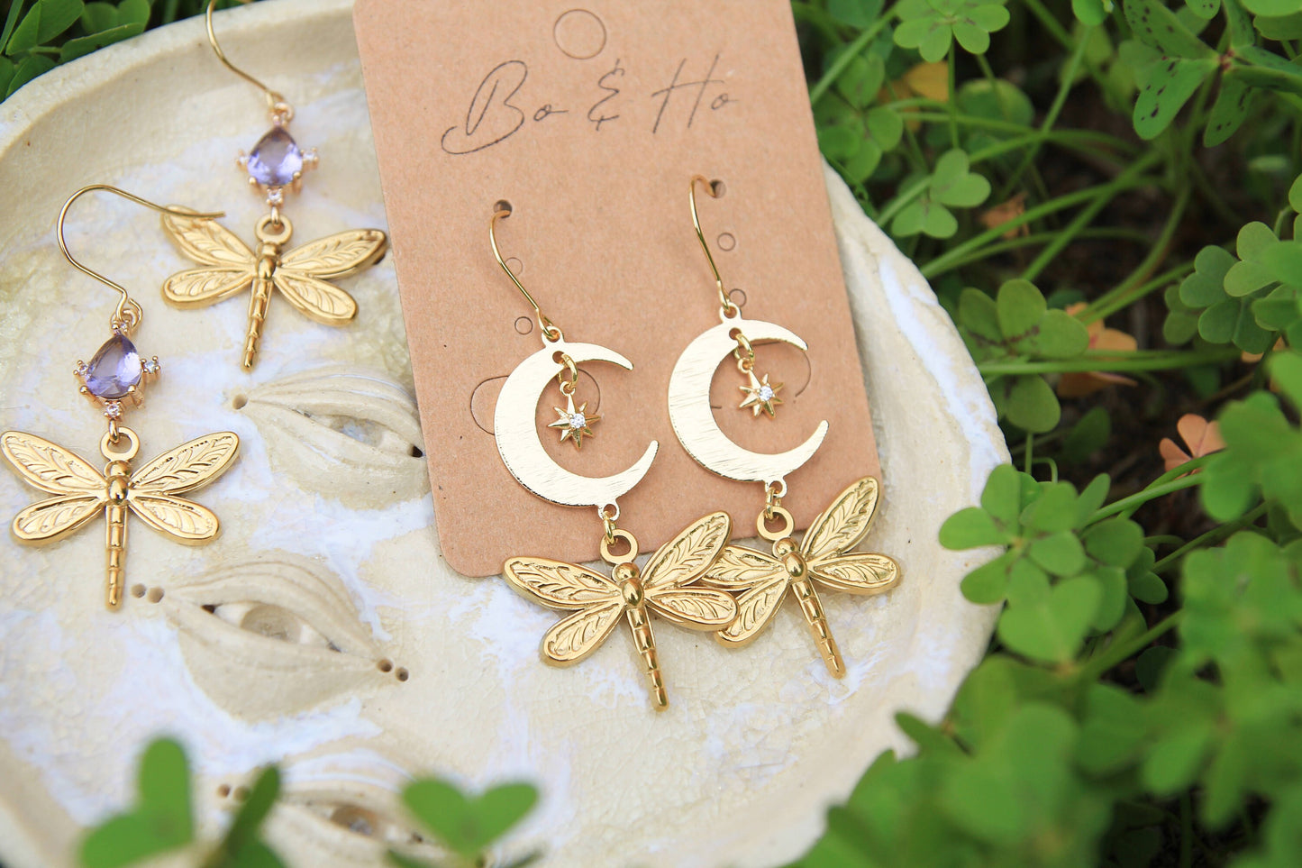 Gold Celestial Dragonfly Earrings