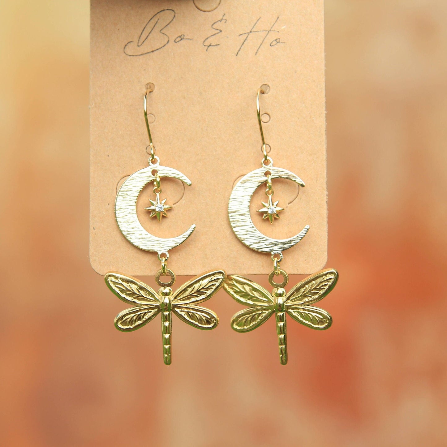 Gold Celestial Dragonfly Earrings