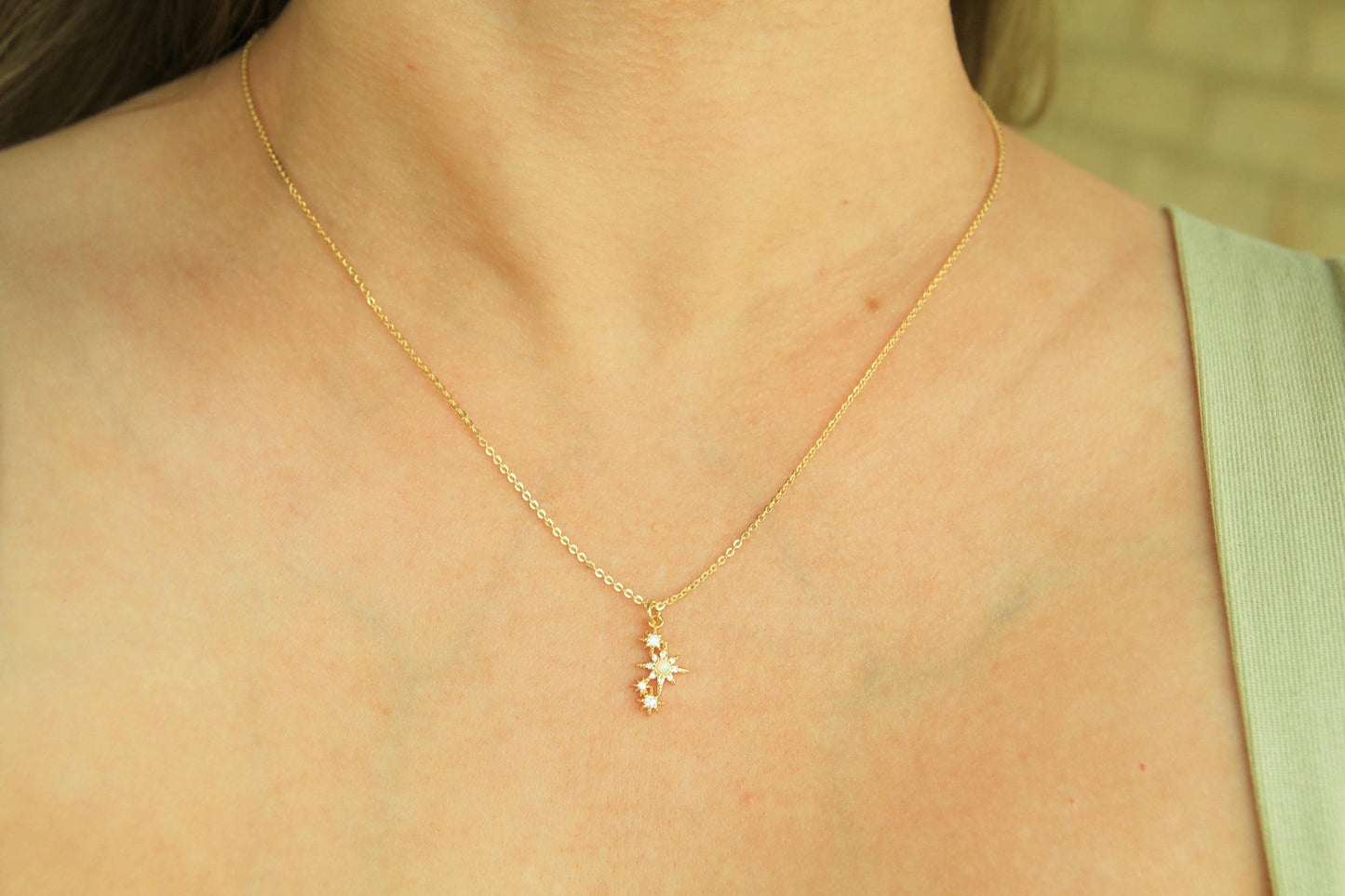 Gold Opal with Tiny Stars Necklace