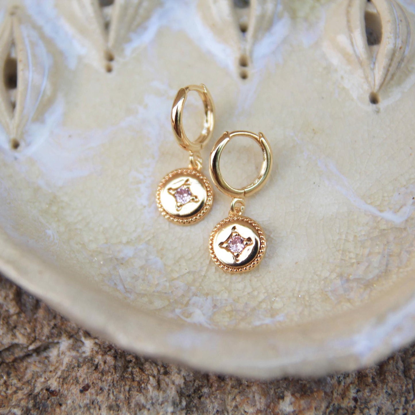 Gold Round Star Huggie Earrings