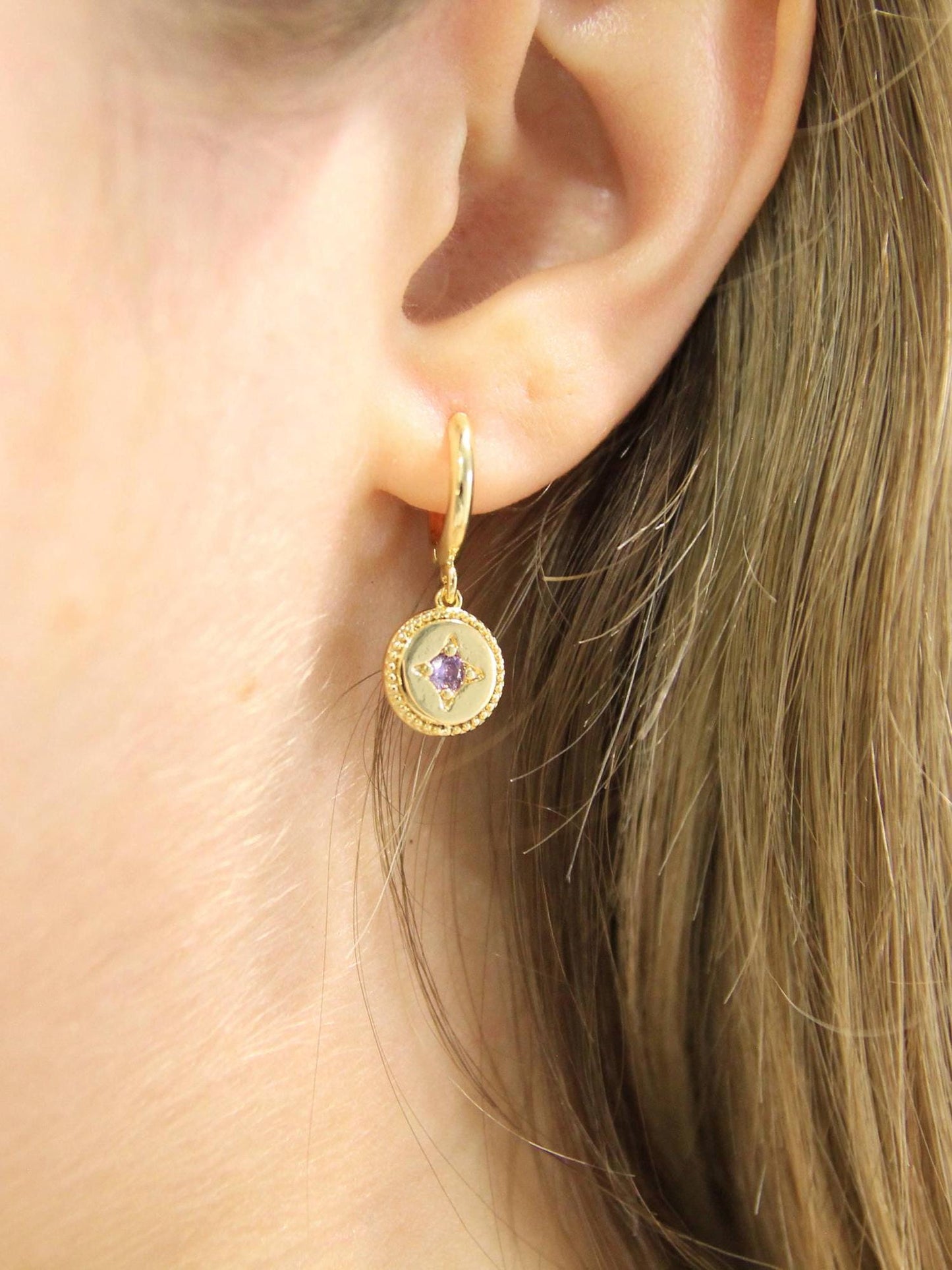 Gold Round Star Huggie Earrings