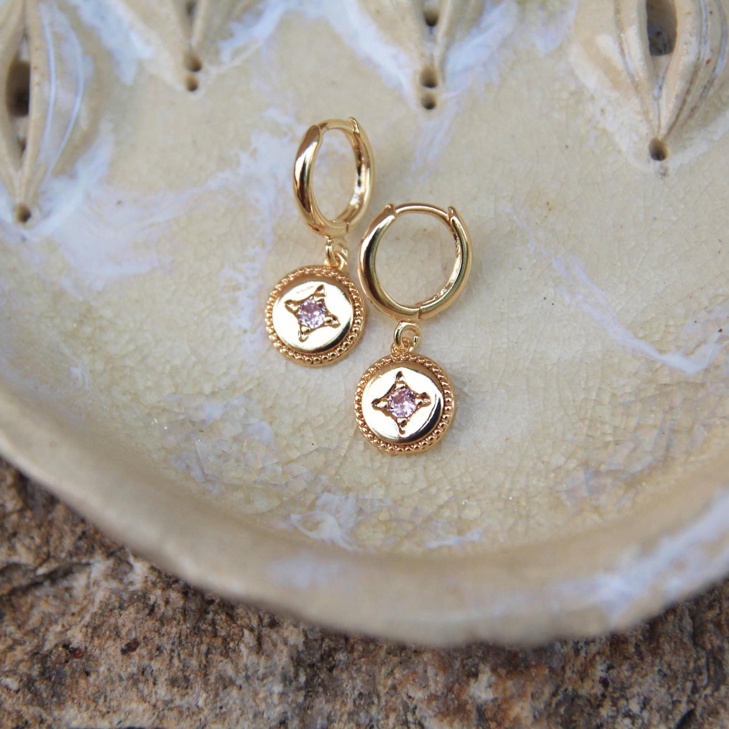 Gold Round Star Huggie Earrings