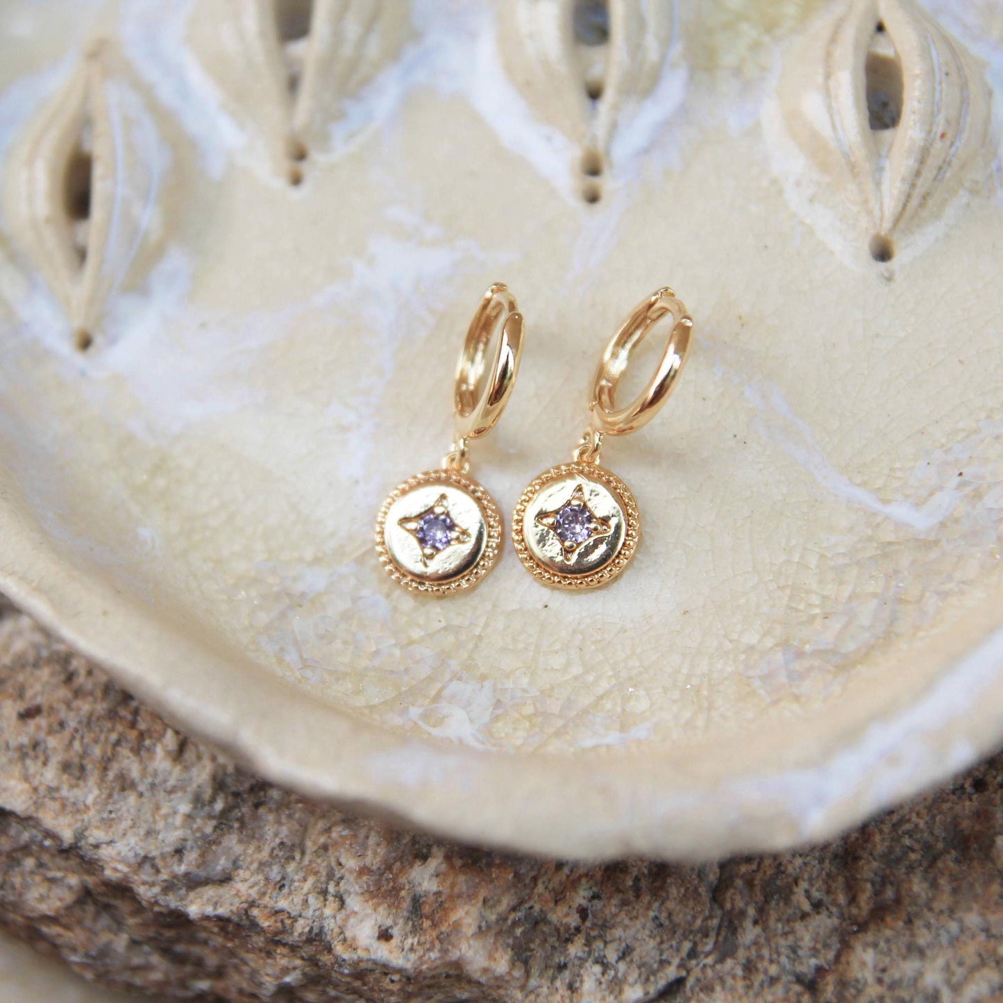 Gold Round Star Huggie Earrings