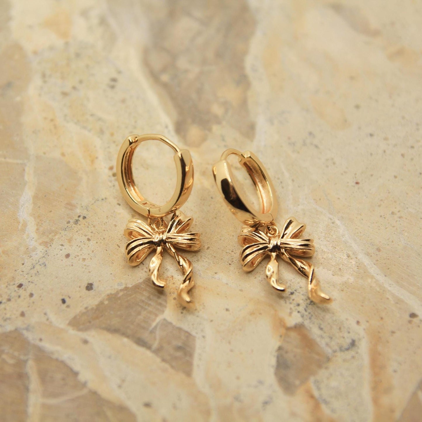 Gold Bow Huggie Hoop Earrings