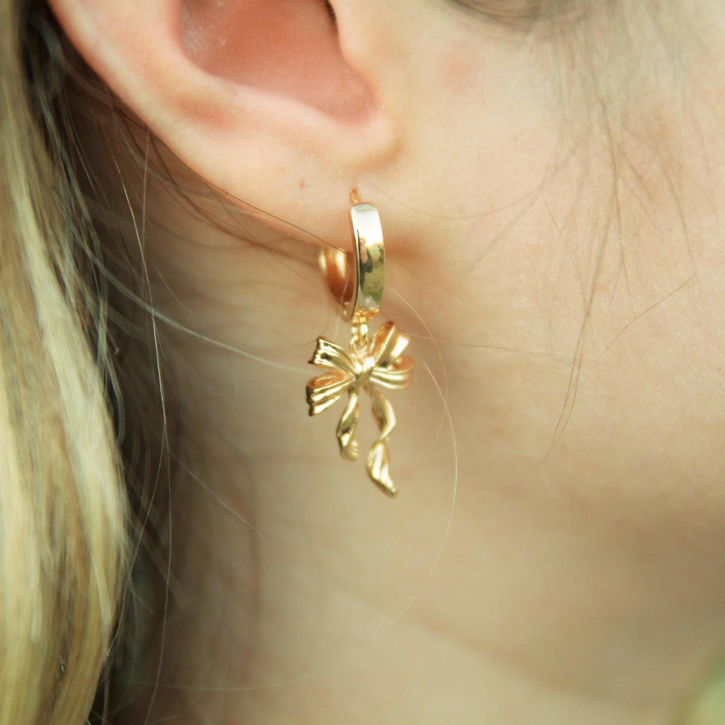 Gold Bow Huggie Hoop Earrings
