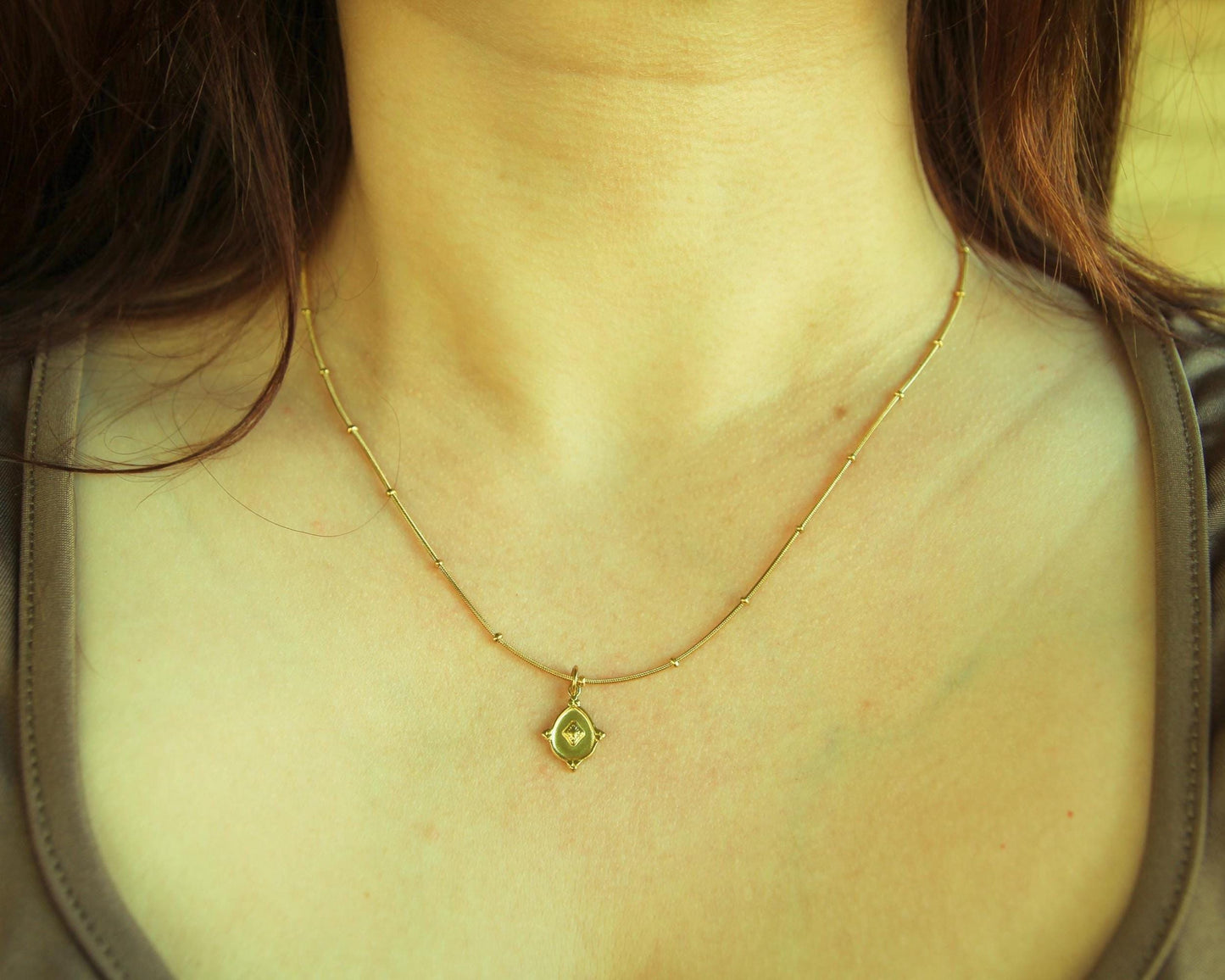 Vintage Medallion Drop Necklace Gold • Satellite Chain • Waterproof Stainless Steel