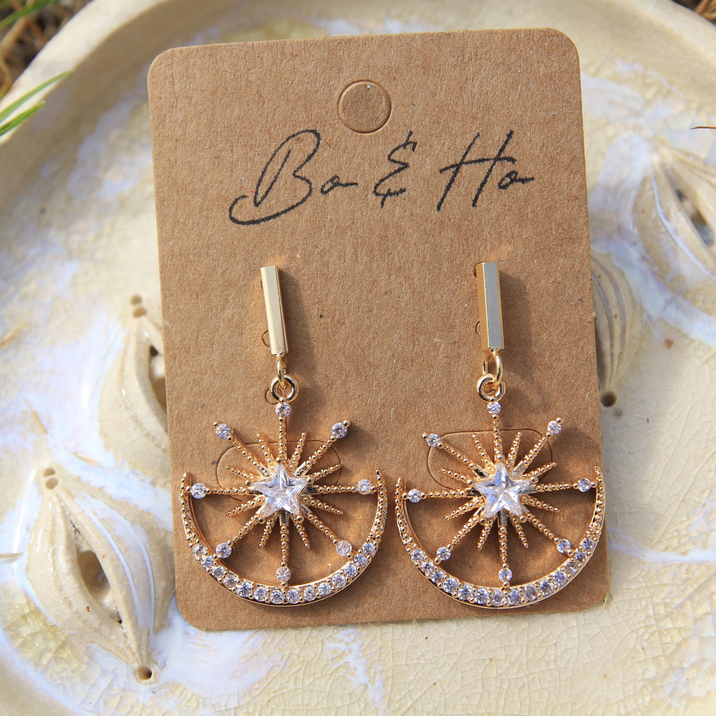 Bohemian Cubic Zirconia Celestial Moon Earrings