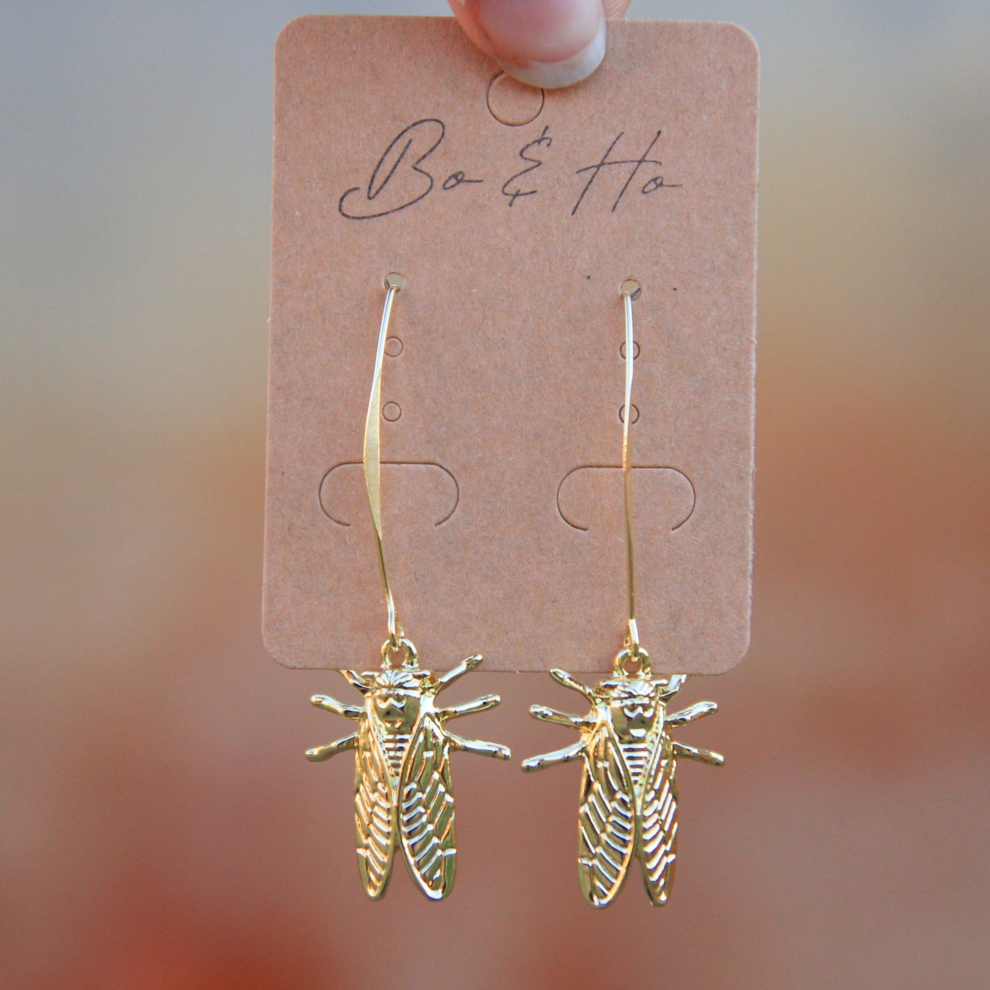 Long Golden Cicada Earrings