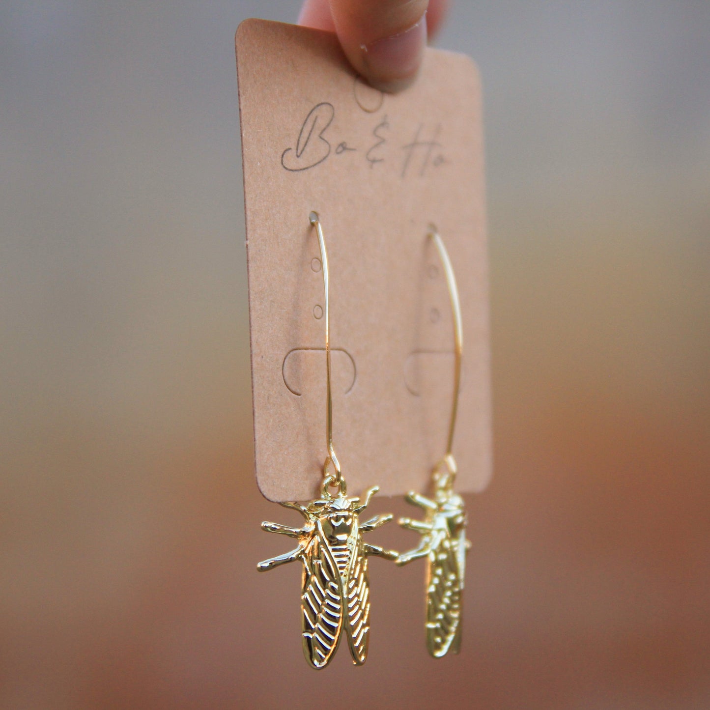 Long Golden Cicada Earrings