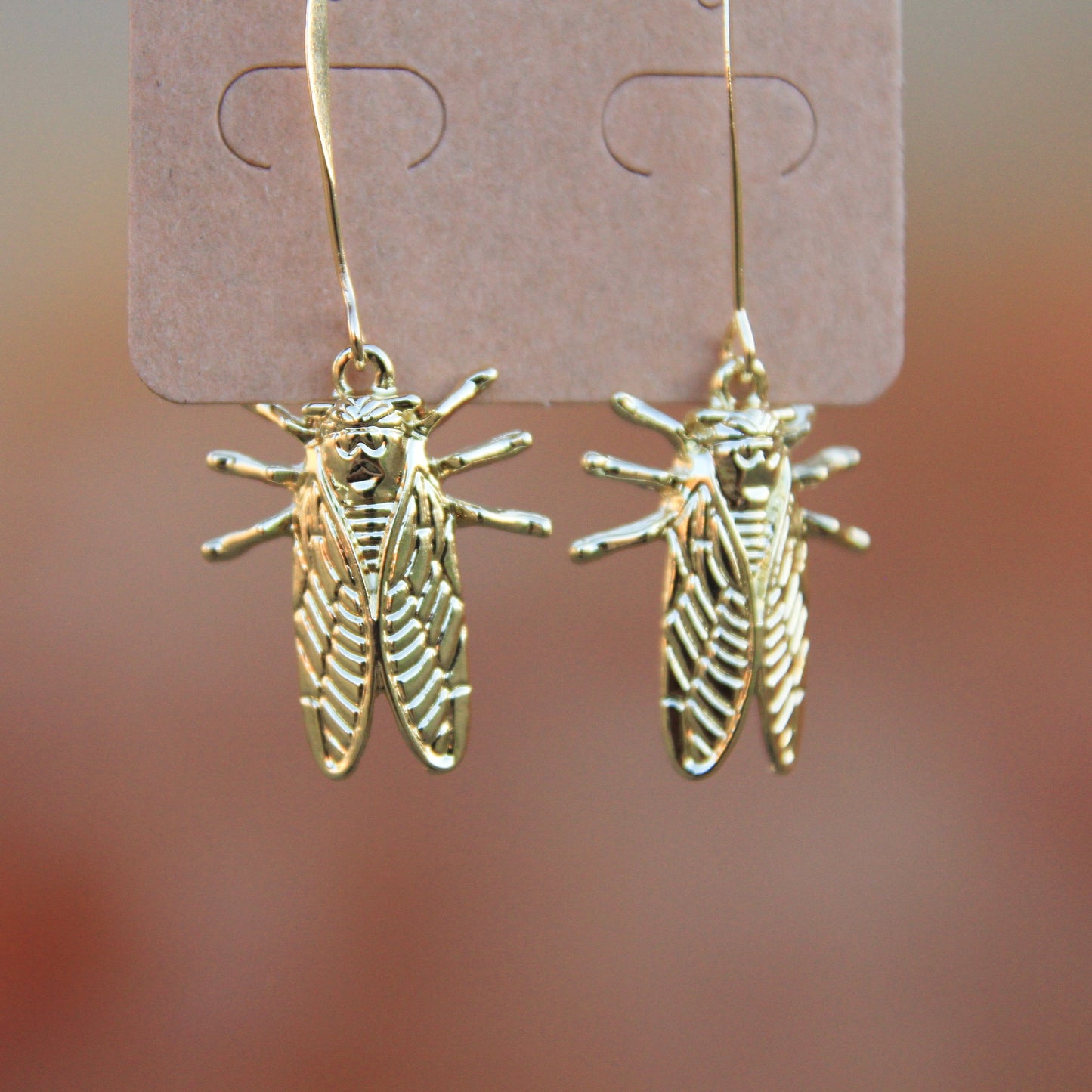Long Golden Cicada Earrings