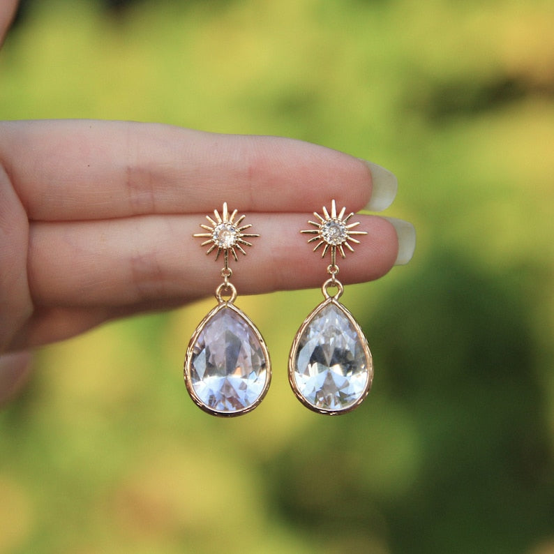 cubic zirconia star crystal drop earrings