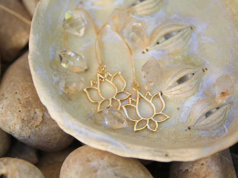 Long Gold Lotus Earrings