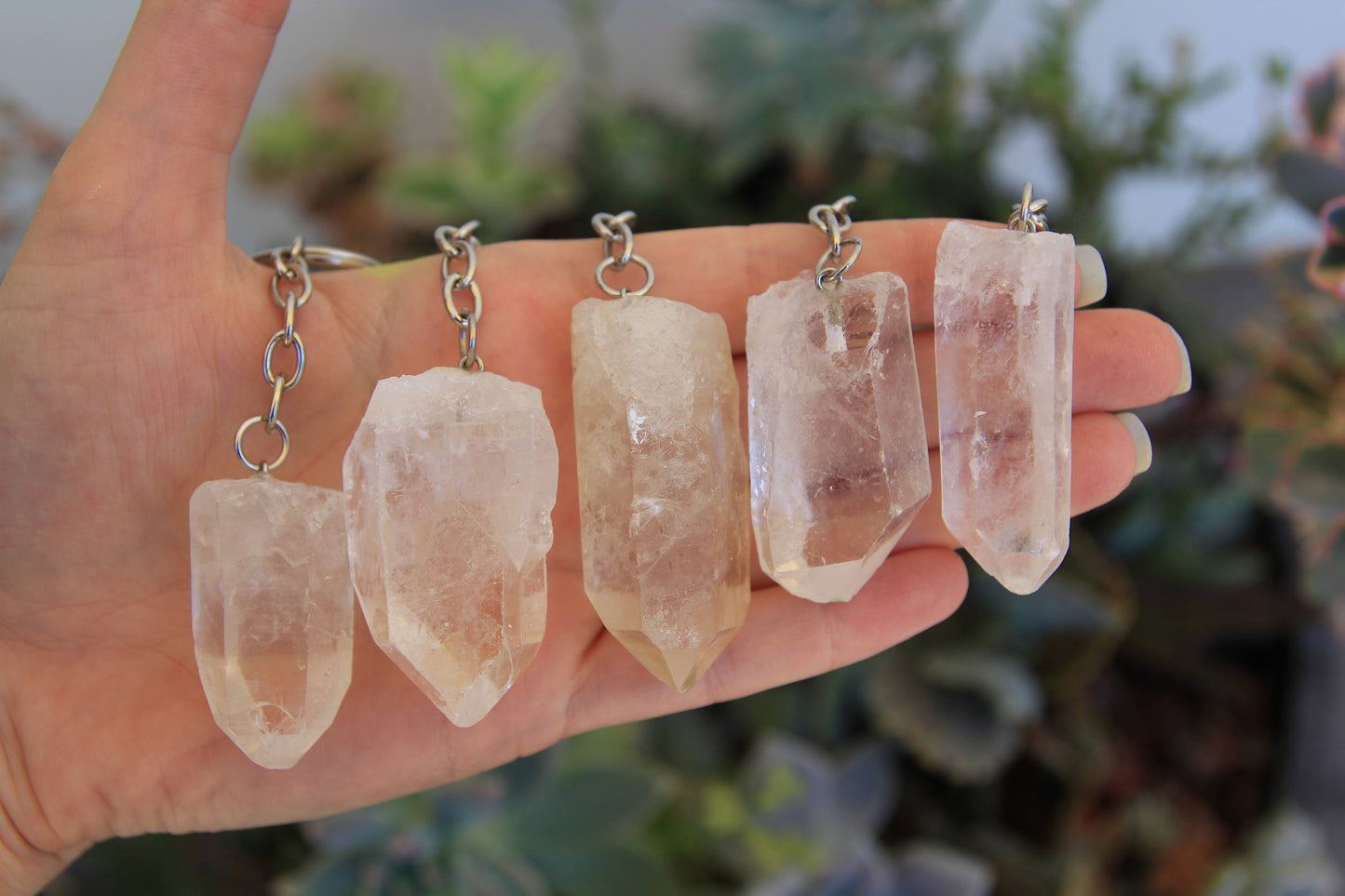 Clear Quartz crystal keychains