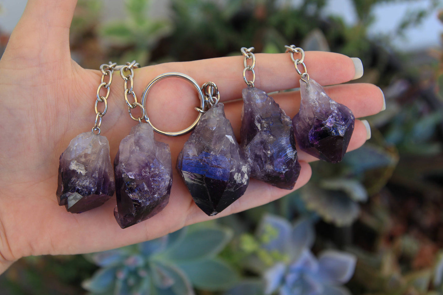 raw amethyst key chain