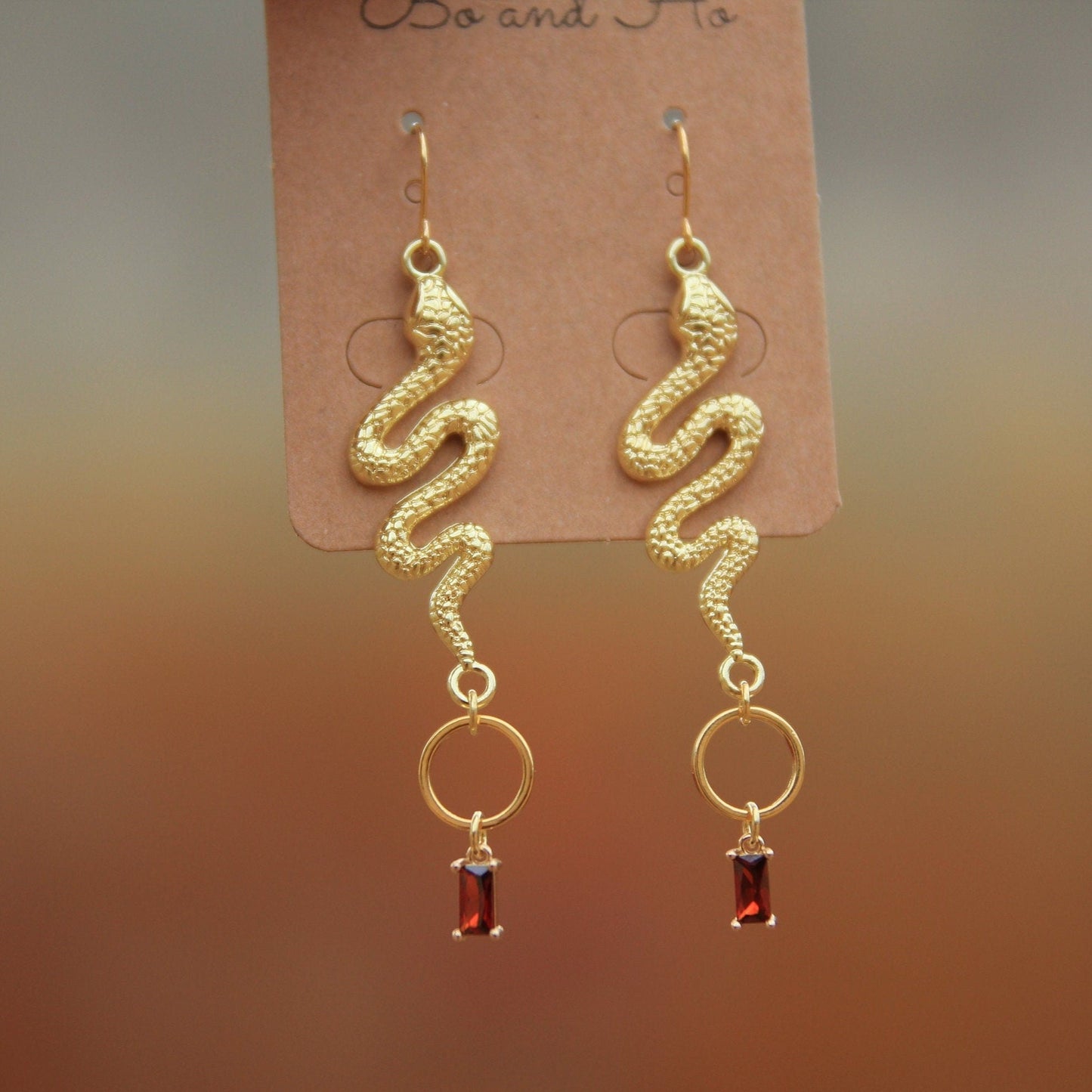 Garnet Red Snake Earrings