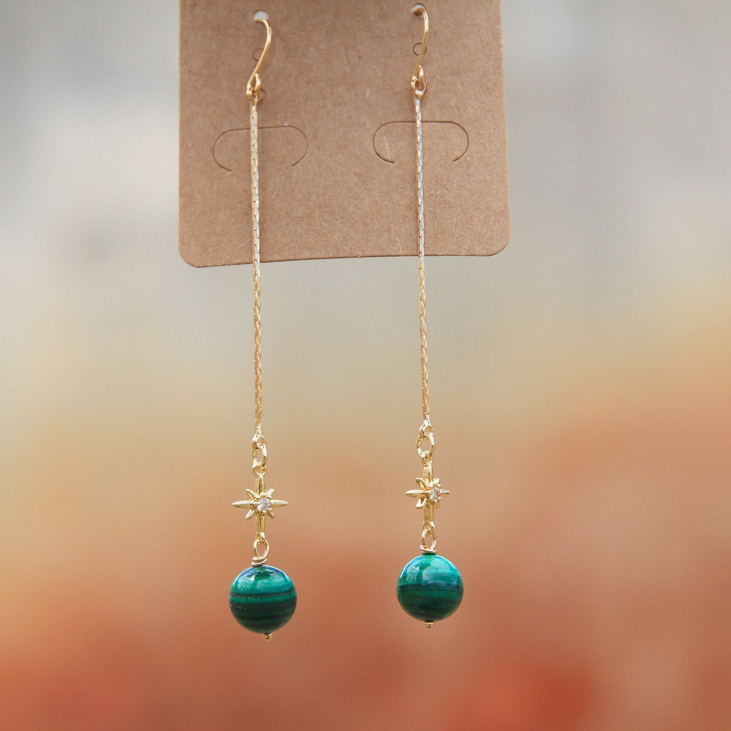 Gold Malachite Drop Earrings