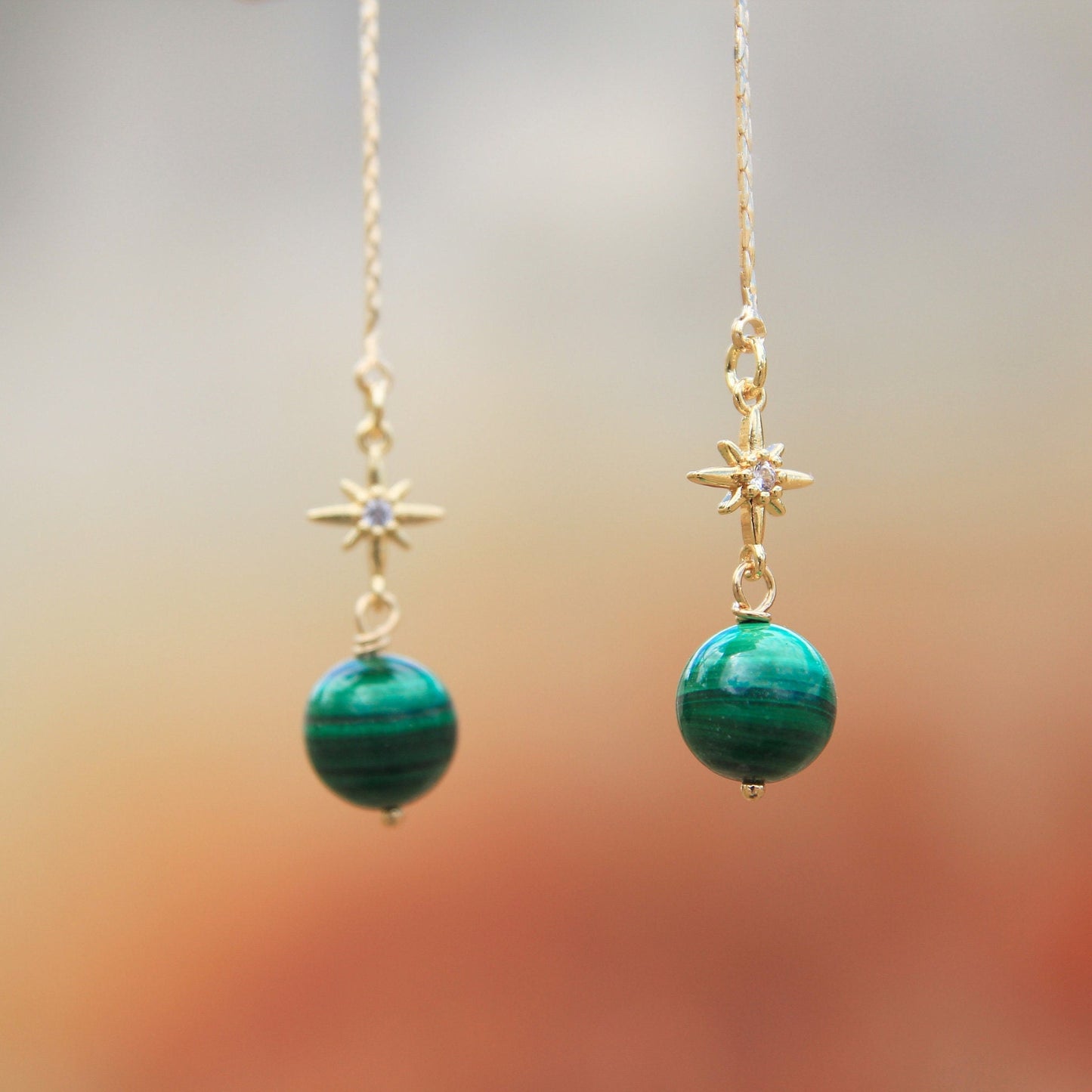 Gold Malachite Drop Earrings