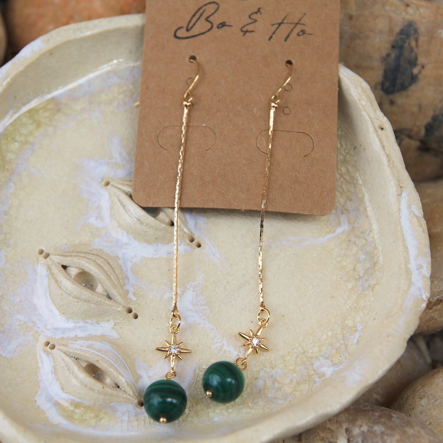 Gold Malachite Drop Earrings
