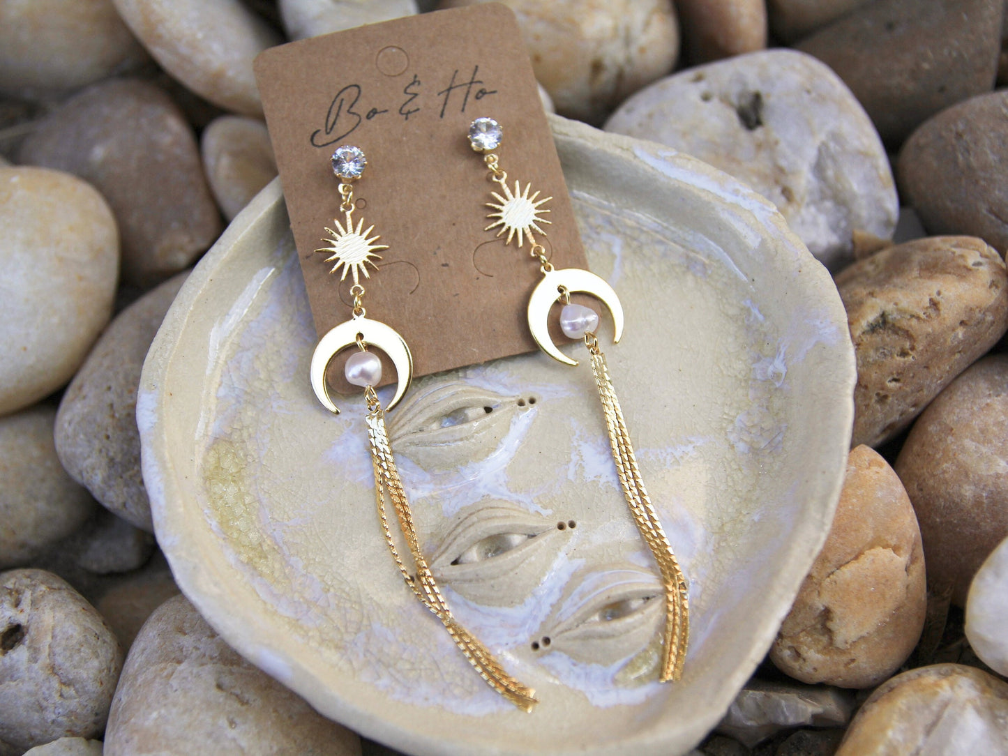 Pearl Sun and Moon Earrings