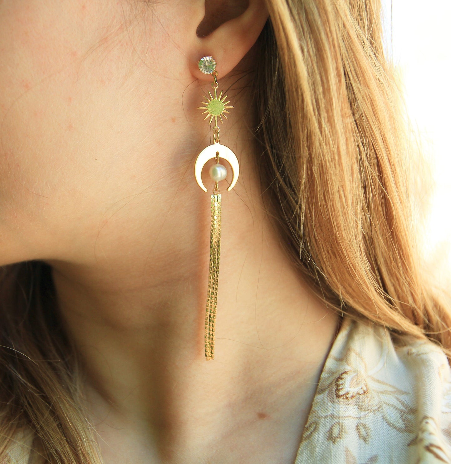 Pearl Sun and Moon Earrings