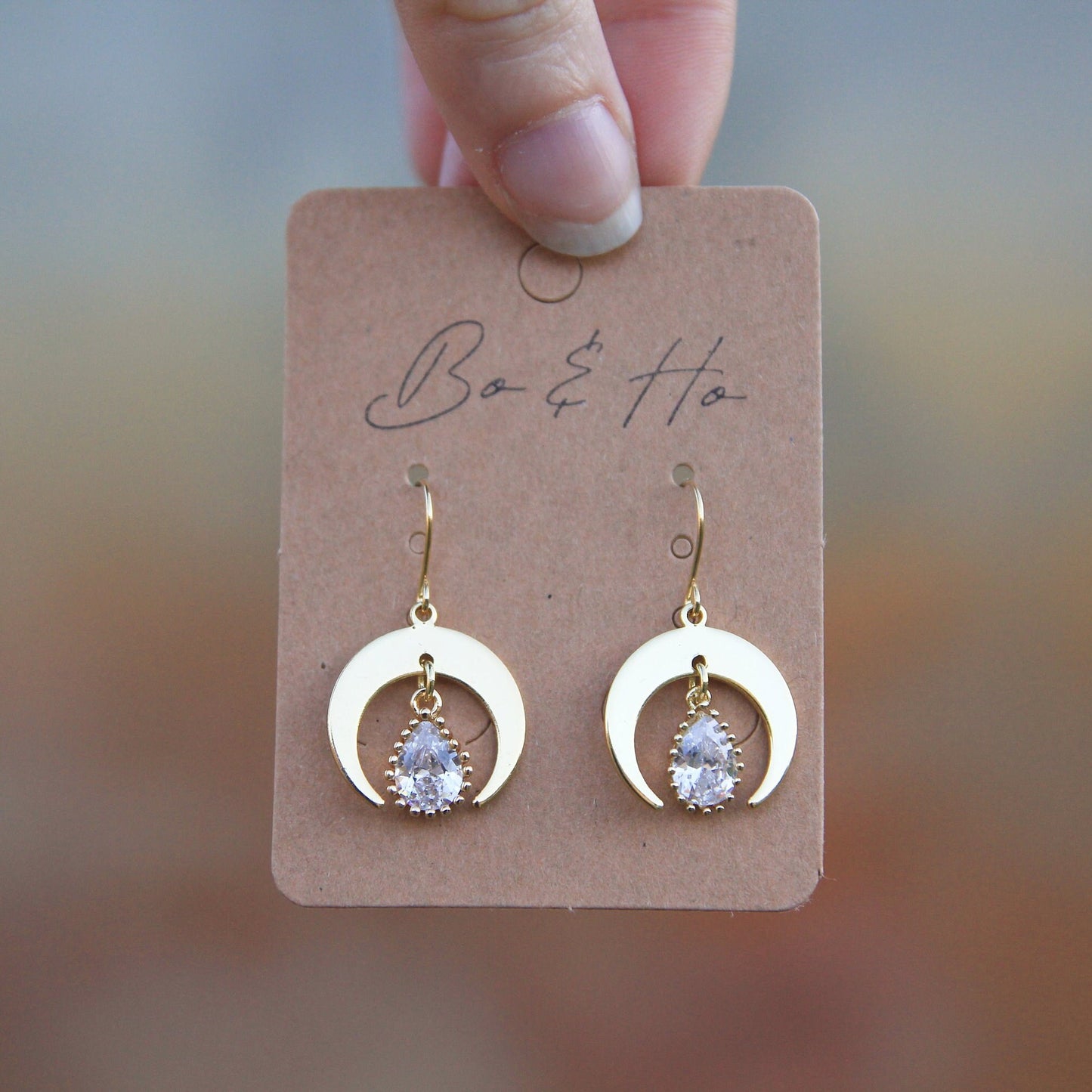 Modern Gold Cubic Zirconia Moon Earrings