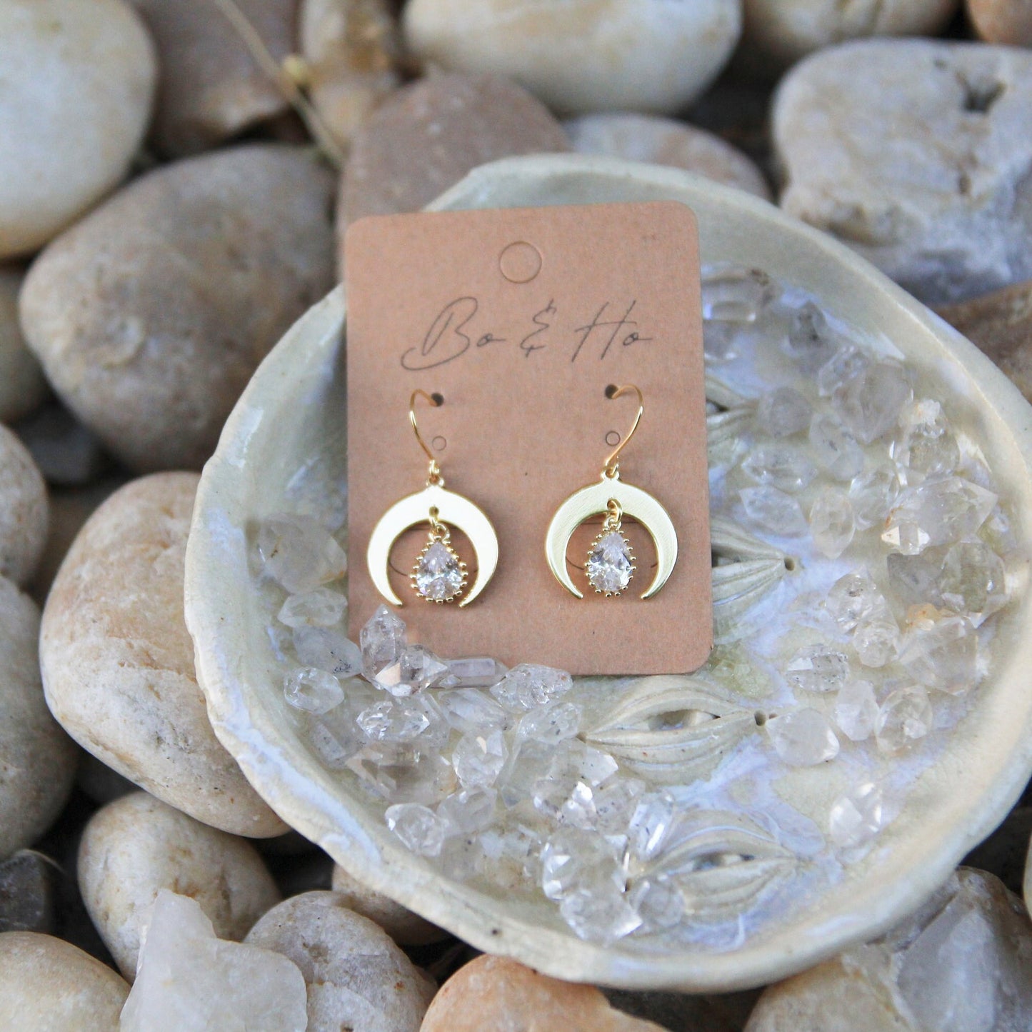 Modern Gold Cubic Zirconia Moon Earrings