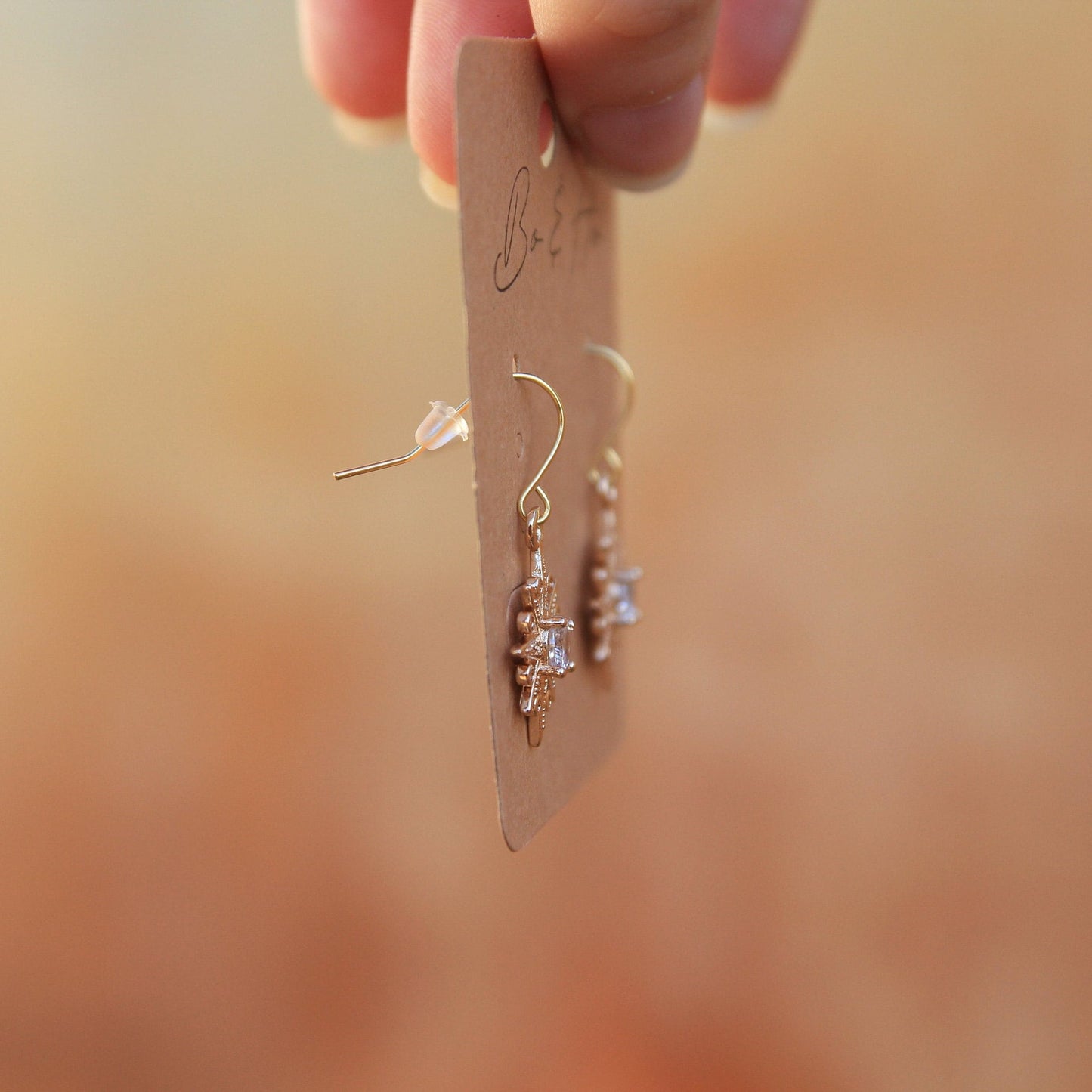 Vintage Cubic Zirconia Crystal Star Earrings