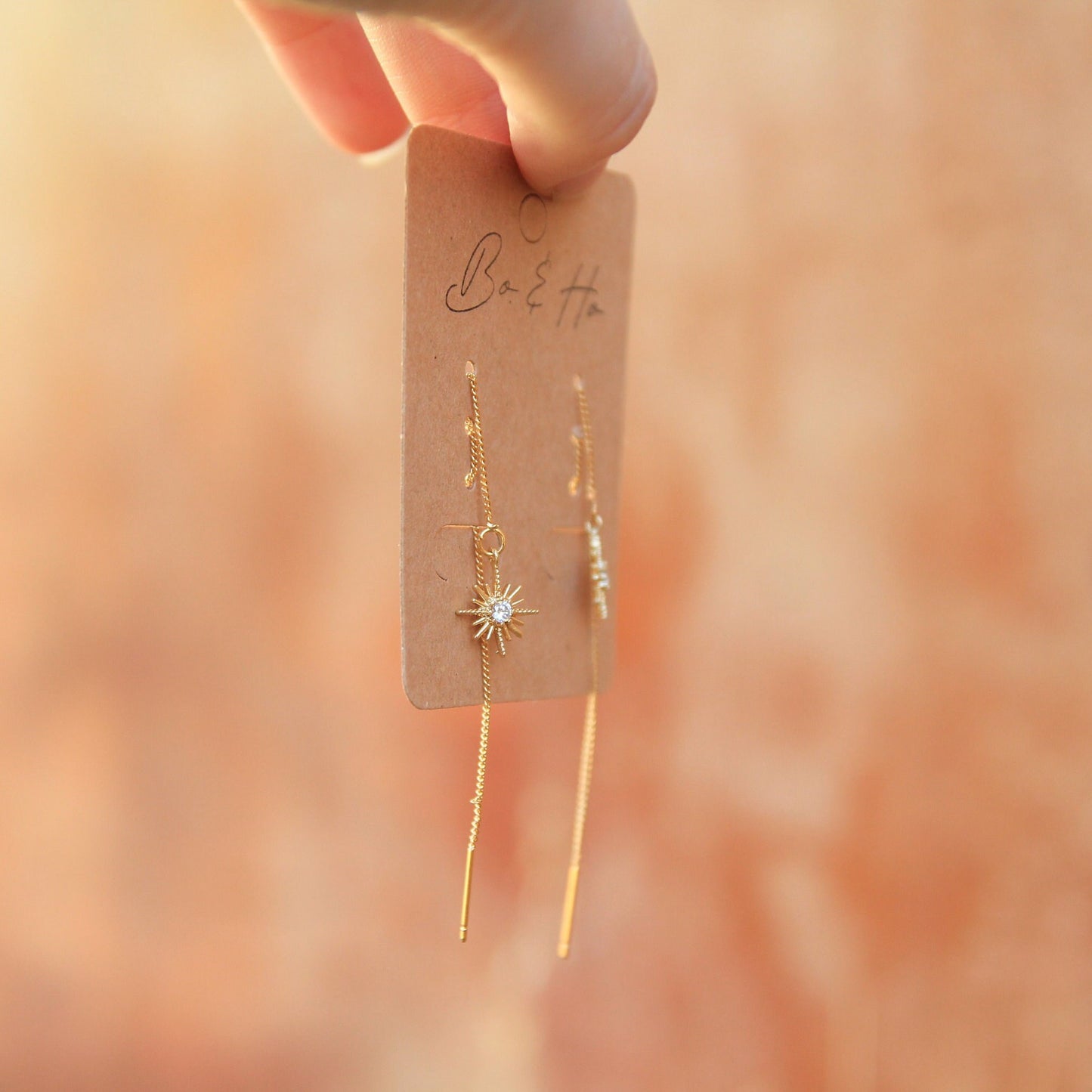 Minimalist CZ Star Threader Earrings