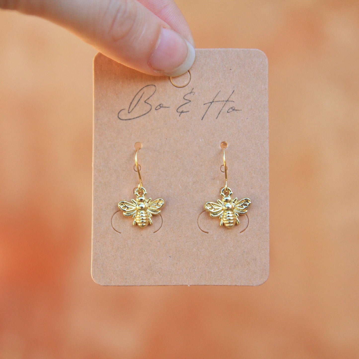 Minimalist Gold Bee Earrings / Bumblebee Insect Earrings
