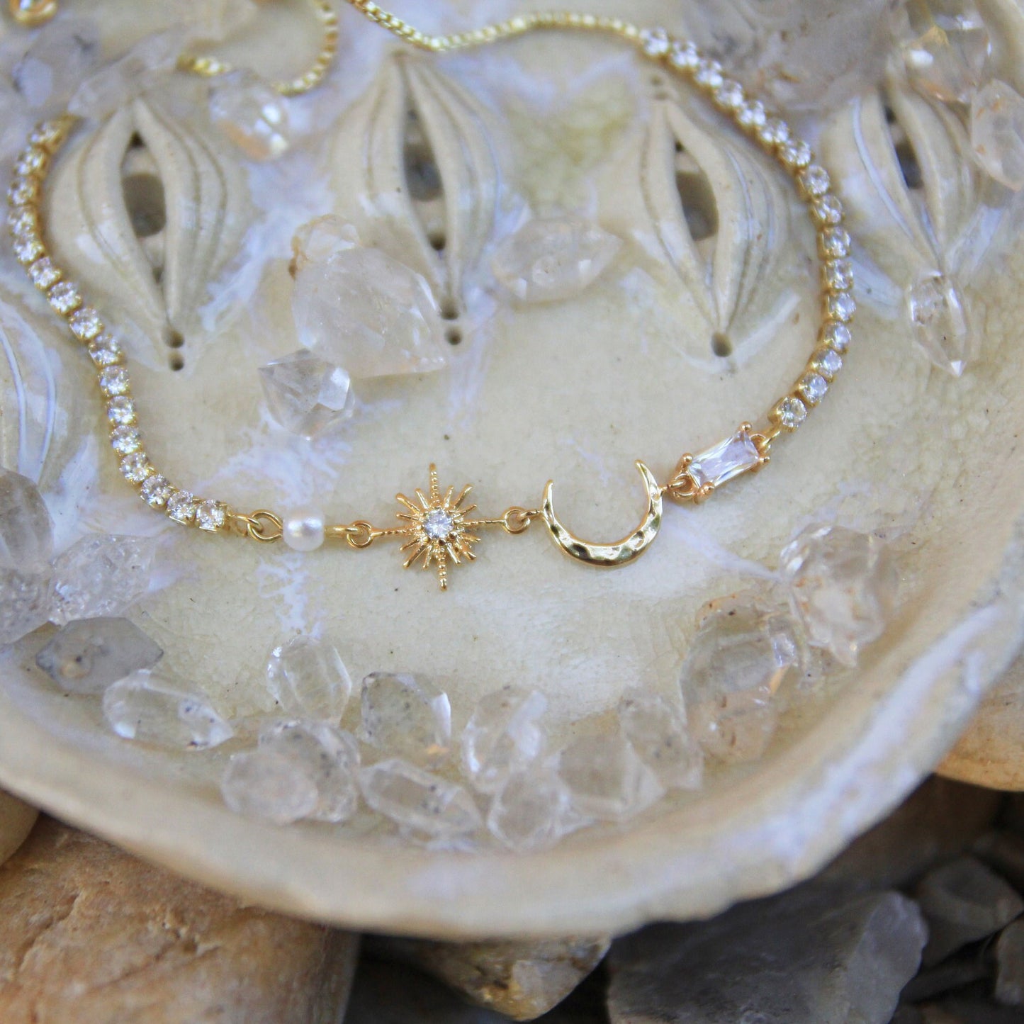 Cubic Zirconia Star and Moon Bracelet