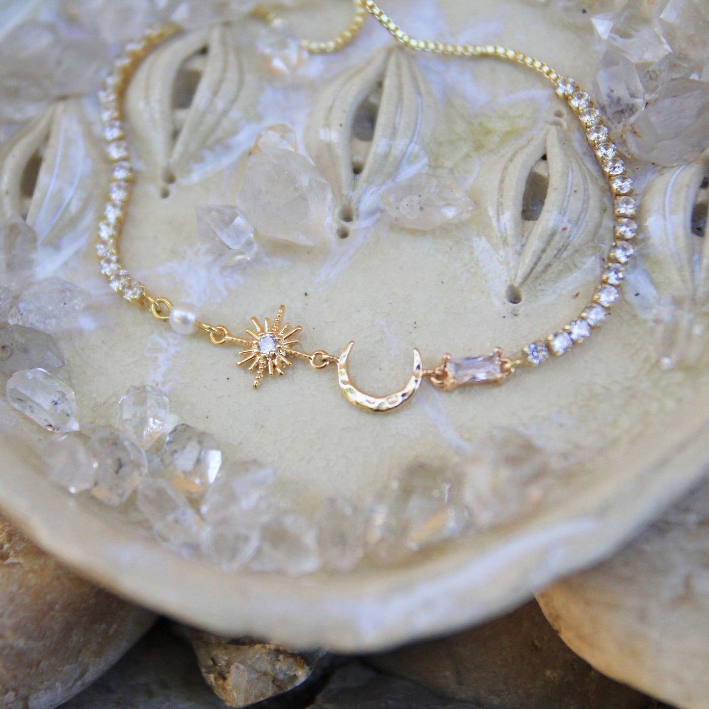 Cubic Zirconia Star and Moon Bracelet