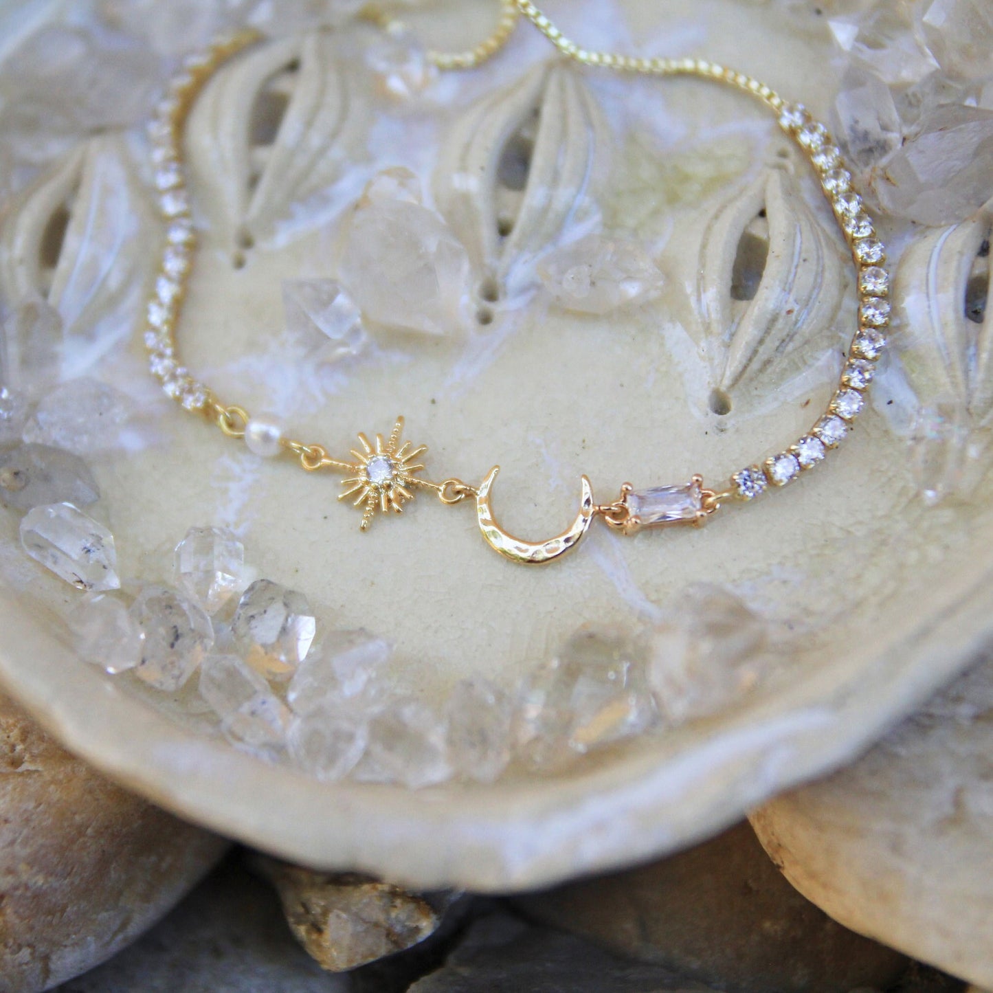 Cubic Zirconia Star and Moon Bracelet