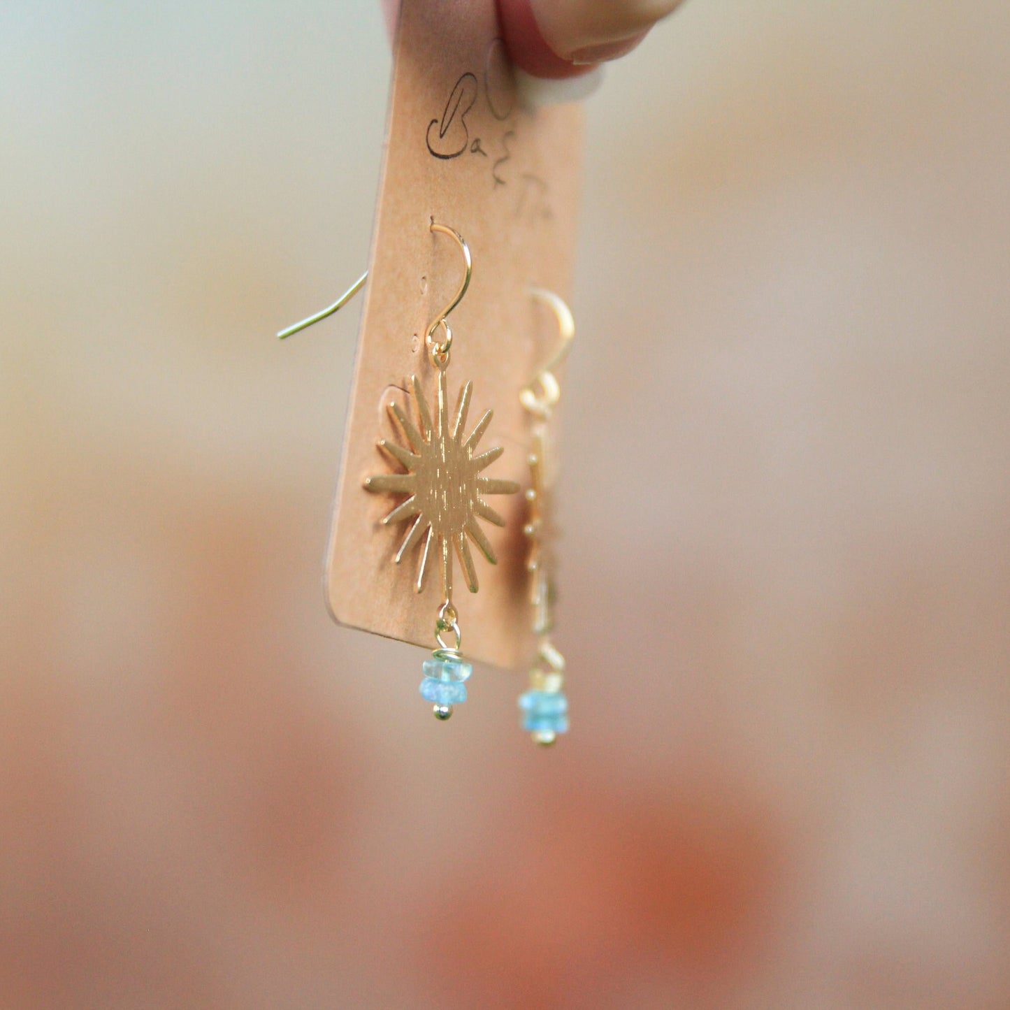 Gold Aquamarine Sun Earrings