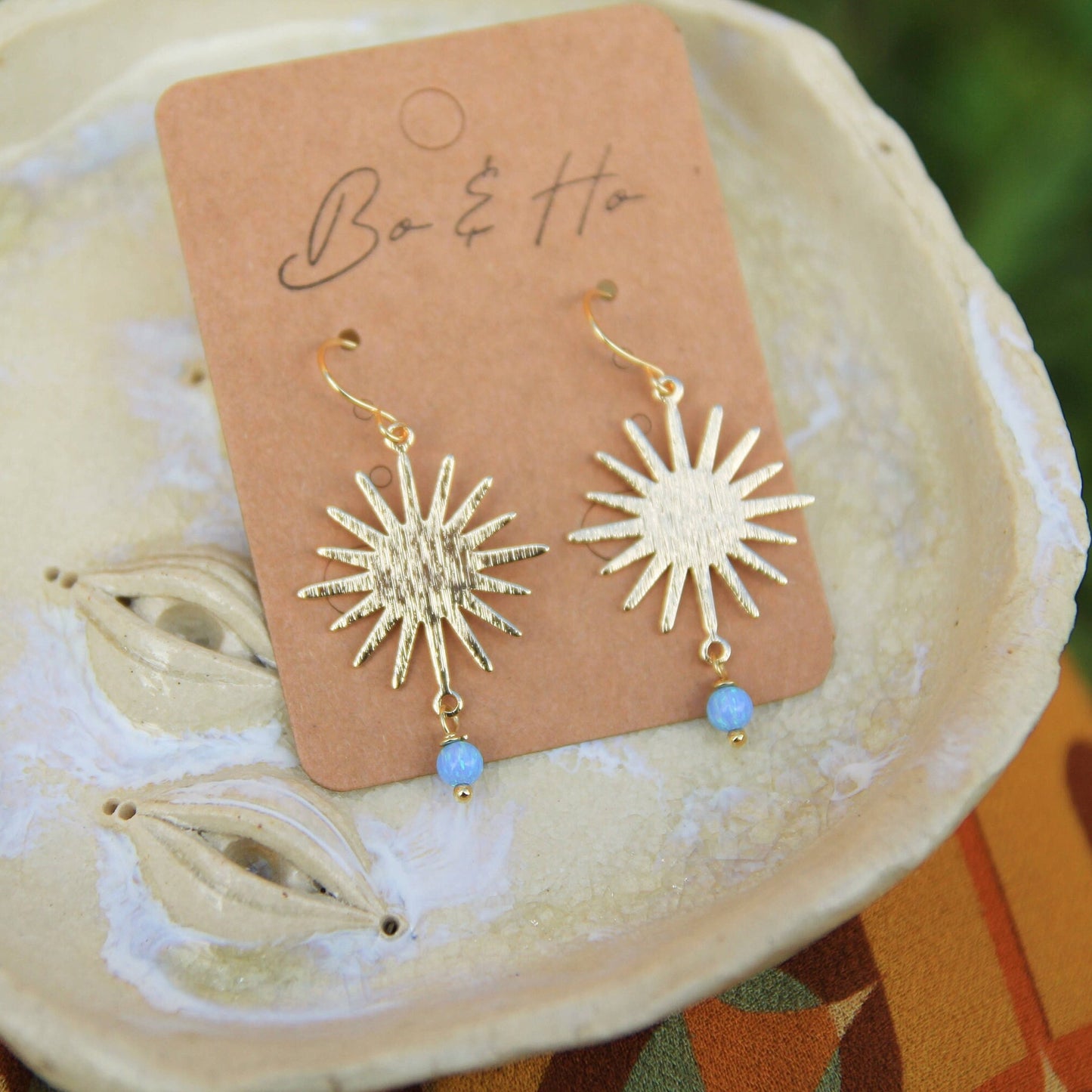 Gold Sun Opal Earrings