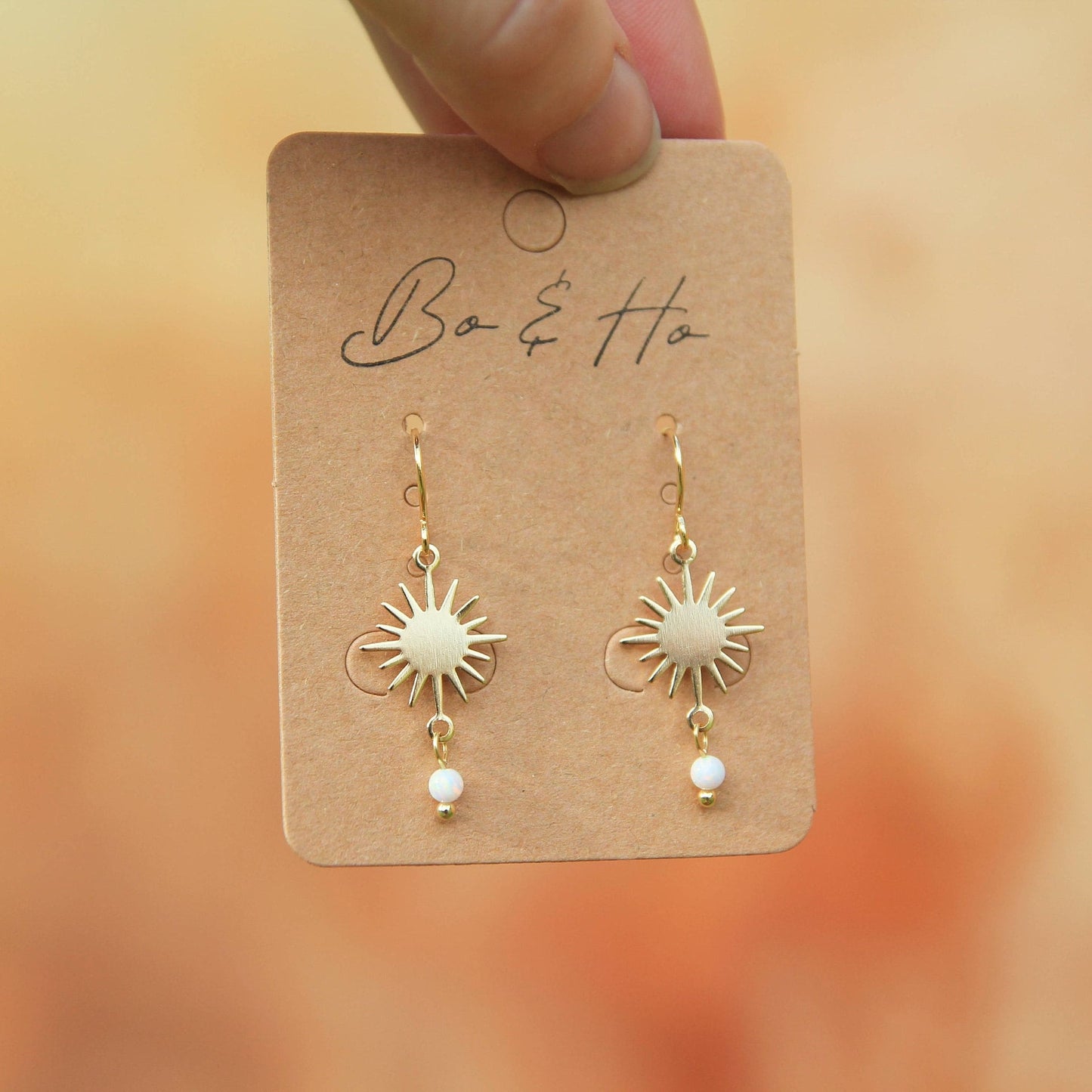 Gold Sun White Opal Earrings