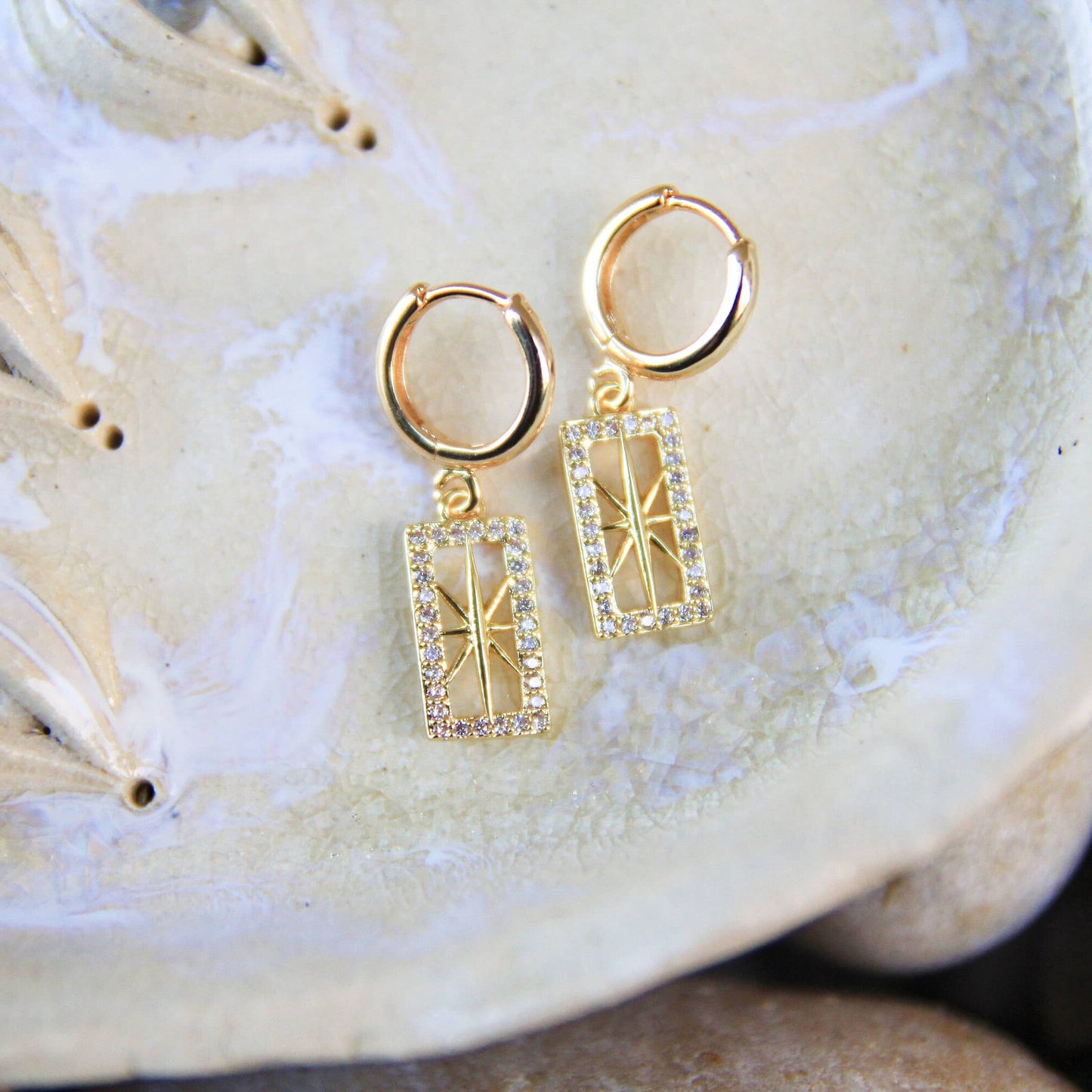 Rectangle Star Cubic Zirconia Huggie Earrings